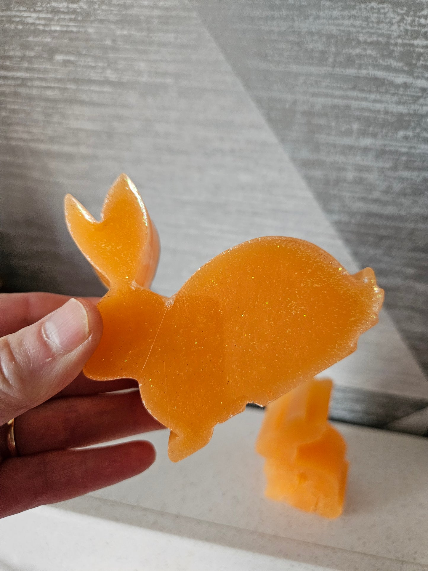 Set of two bunnies/resin home decor/peachy orange coloured rabbit ornaments for lover gift/new home, anniversary, birthday gift