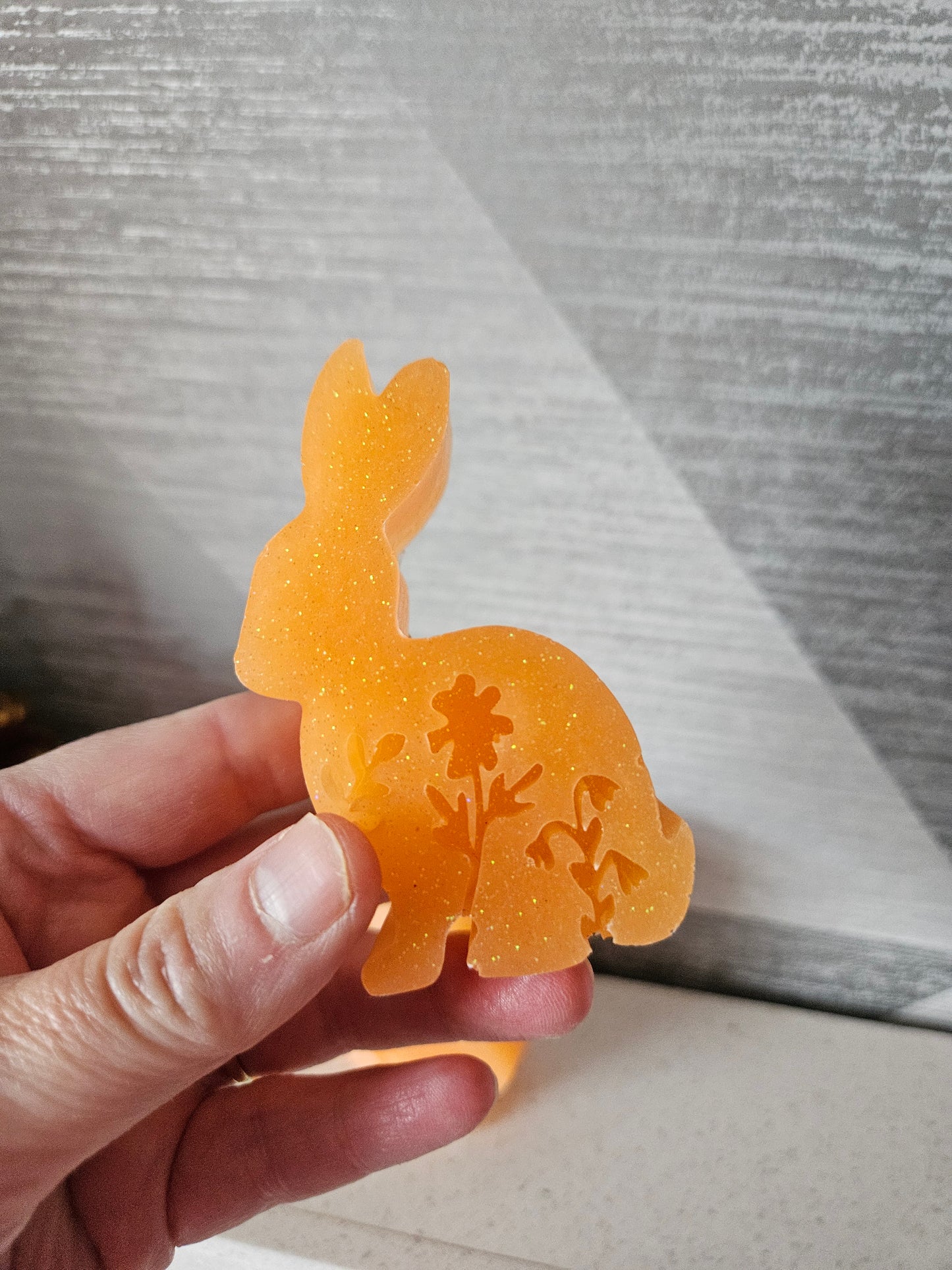 Set of two bunnies/resin home decor/peachy orange coloured rabbit ornaments for lover gift/new home, anniversary, birthday gift