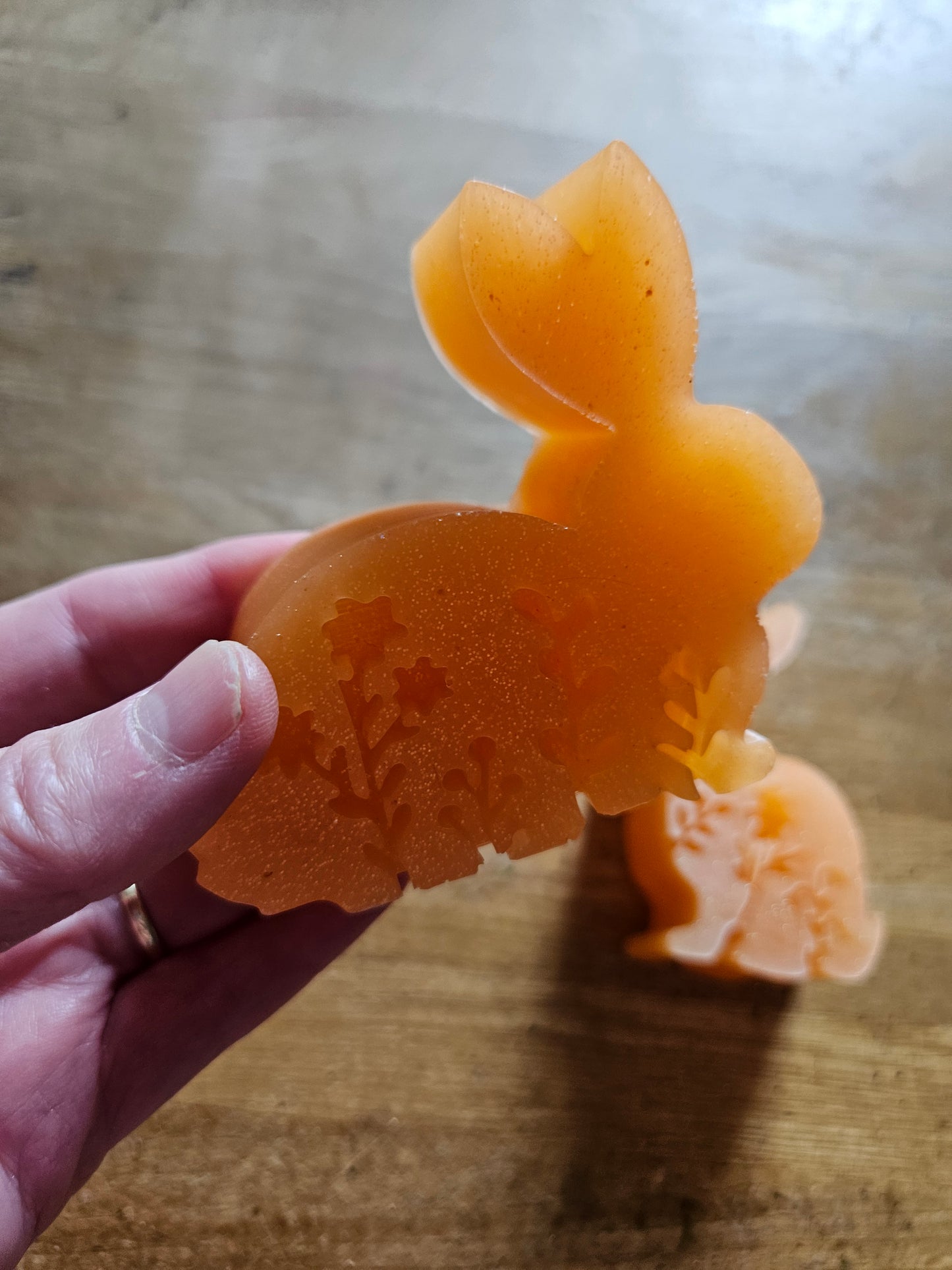 Set of two bunnies/resin home decor/peachy orange coloured rabbit ornaments for lover gift/new home, anniversary, birthday gift