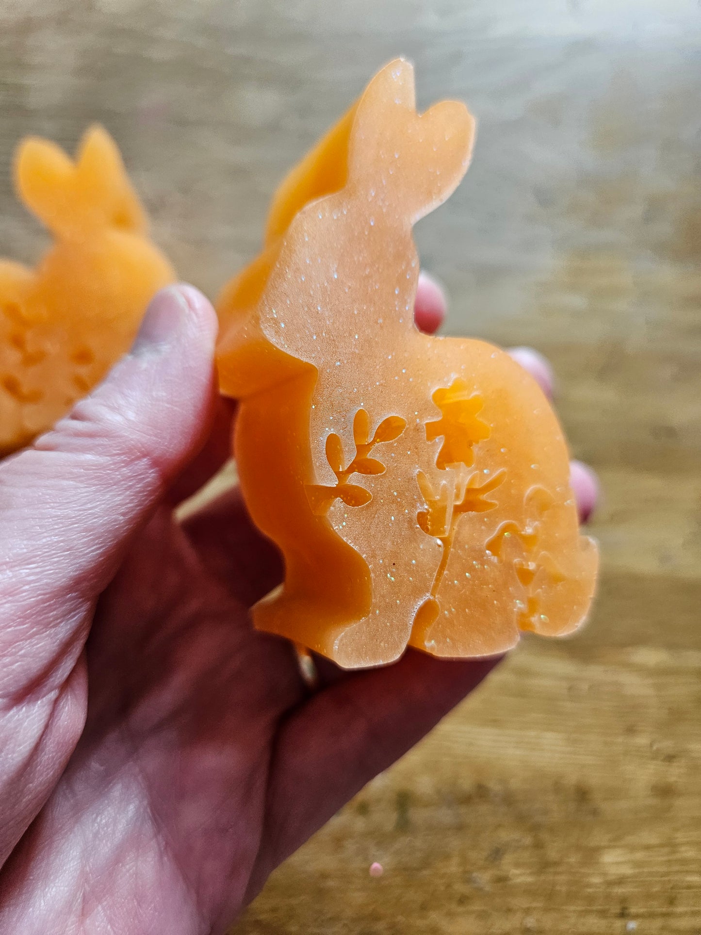 Set of two bunnies/resin home decor/peachy orange coloured rabbit ornaments for lover gift/new home, anniversary, birthday gift
