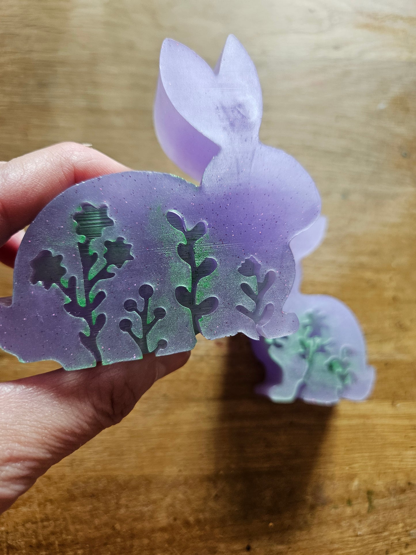 Custom Set of two bunnies/resin home decor rabbits/violet coloured rabbit ornaments/animal lover gift/ new home, anniversary birthday gift