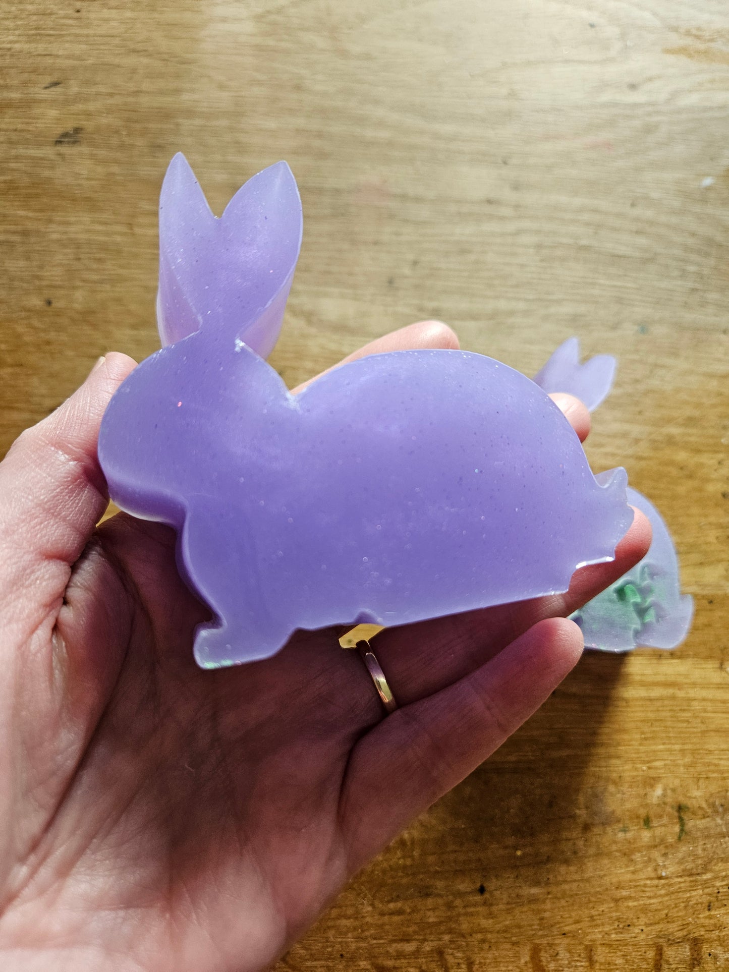 Custom Set of two bunnies/resin home decor rabbits/violet coloured rabbit ornaments/animal lover gift/ new home, anniversary birthday gift