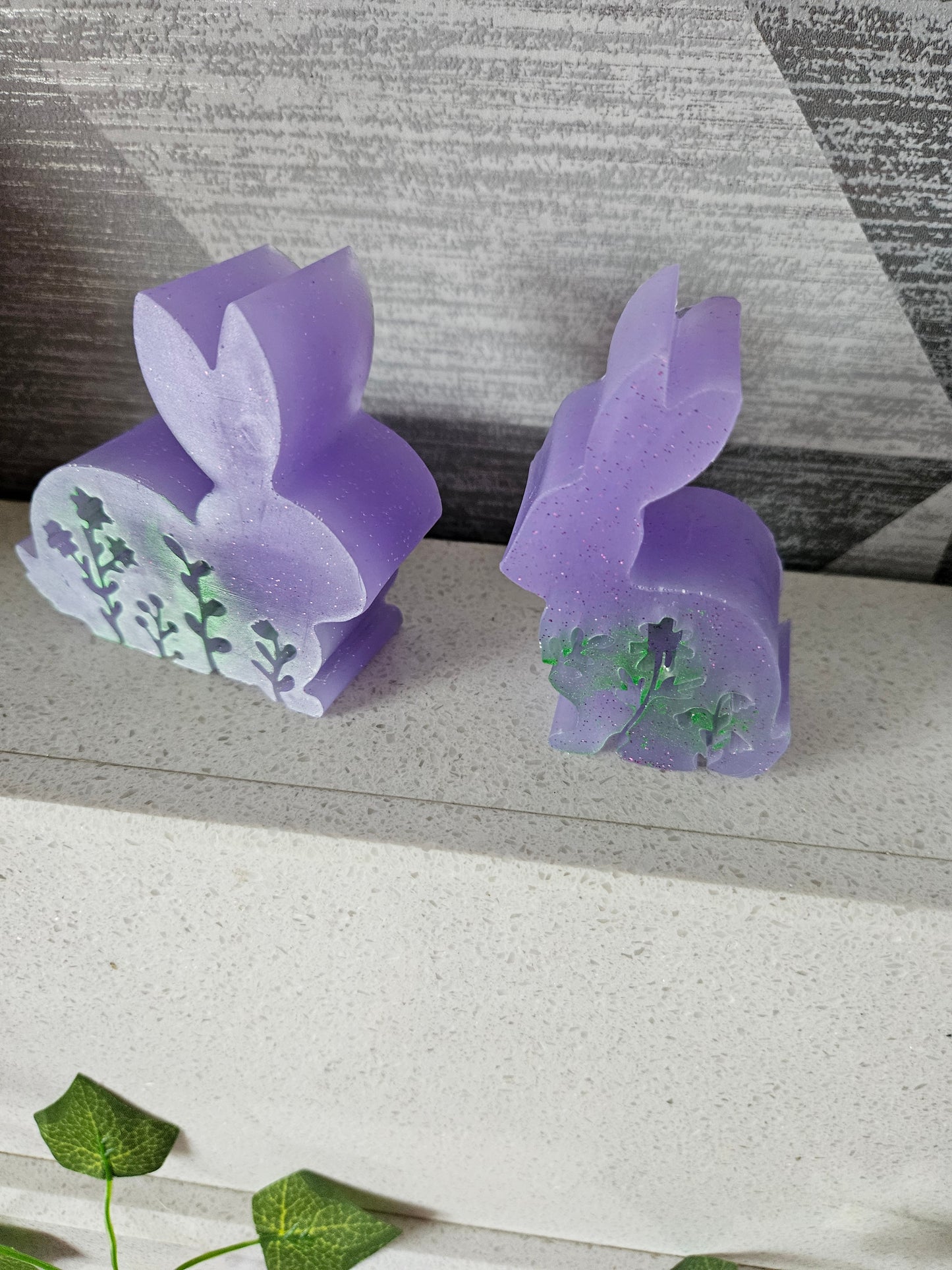 Custom Set of two bunnies/resin home decor rabbits/violet coloured rabbit ornaments/animal lover gift/ new home, anniversary birthday gift