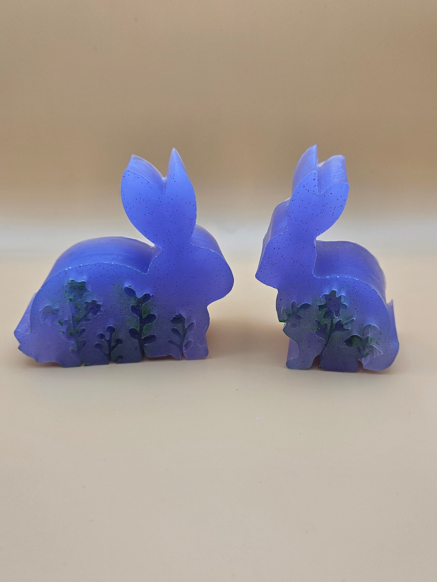 Custom Set of two bunnies/resin home decor rabbits/violet coloured rabbit ornaments/animal lover gift/ new home, anniversary birthday gift