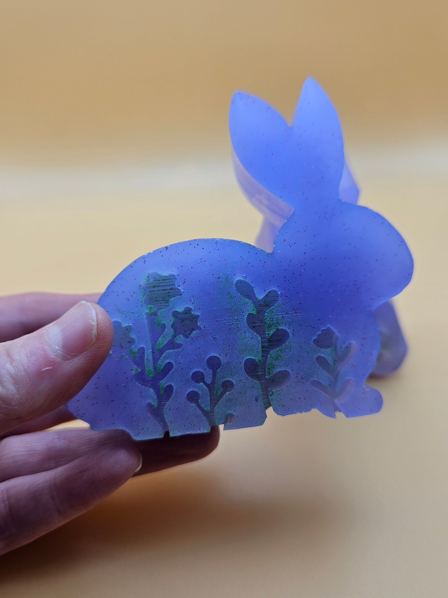 Set of bunnies/resin home decor/violet coloured rabbit ornaments with hint of green/animal lover gift/ new home, anniversary, birthday gift