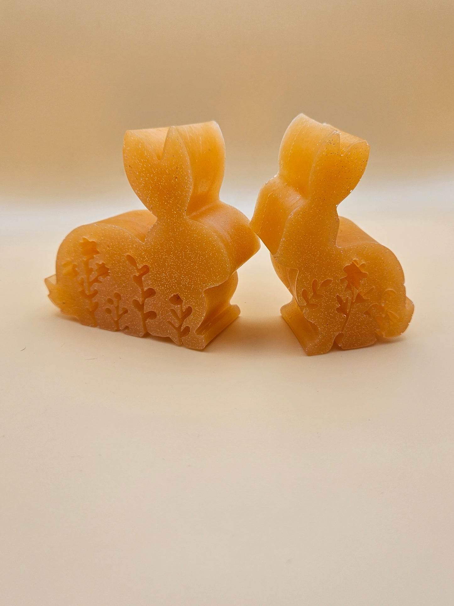 Set of two bunnies/resin home decor/peachy orange coloured rabbit ornaments for lover gift/new home, anniversary, birthday gift