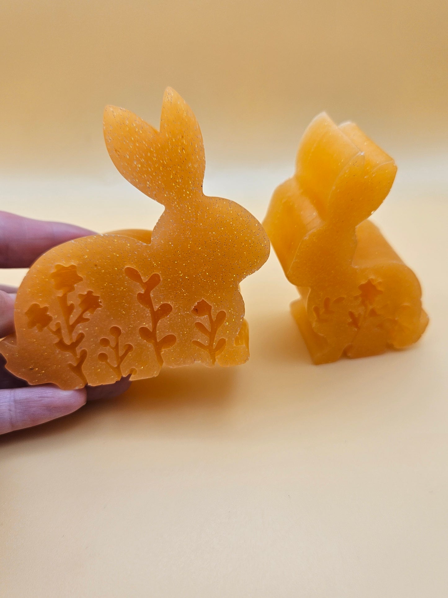 Set of two bunnies/resin home decor/peachy orange coloured rabbit ornaments for lover gift/new home, anniversary, birthday gift