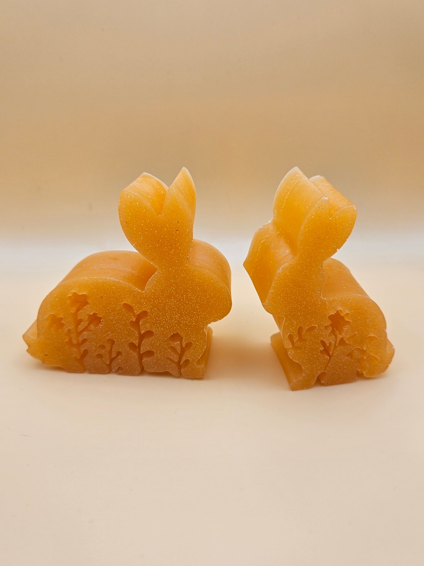 Set of two bunnies/resin home decor/peachy orange coloured rabbit ornaments for lover gift/new home, anniversary, birthday gift