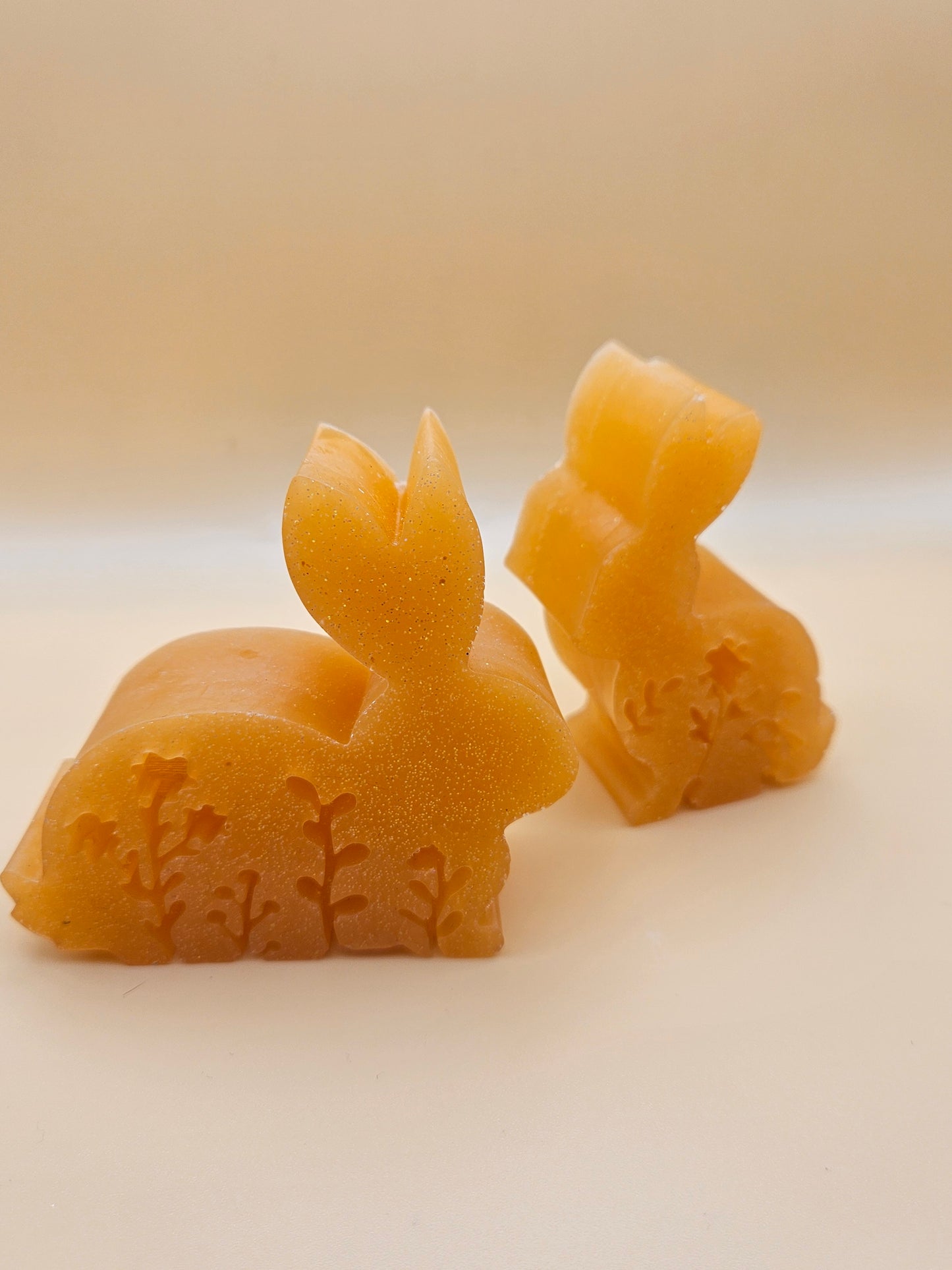 Set of two bunnies/resin home decor/peachy orange coloured rabbit ornaments for lover gift/new home, anniversary, birthday gift