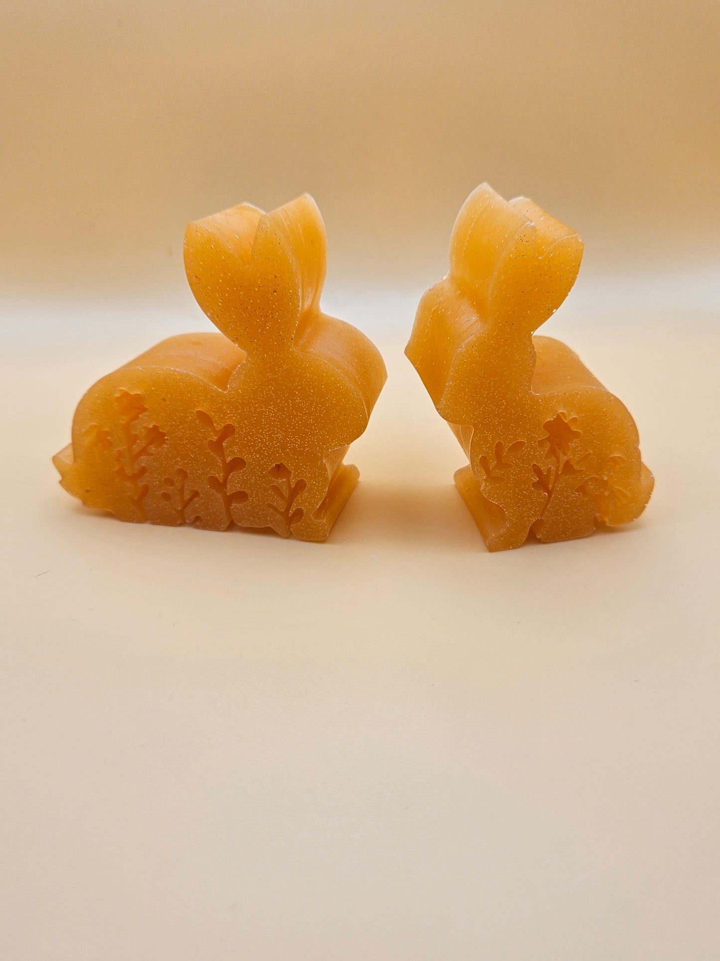 Set of two bunnies/resin home decor/peachy orange coloured rabbit ornaments for lover gift/new home, anniversary, birthday gift