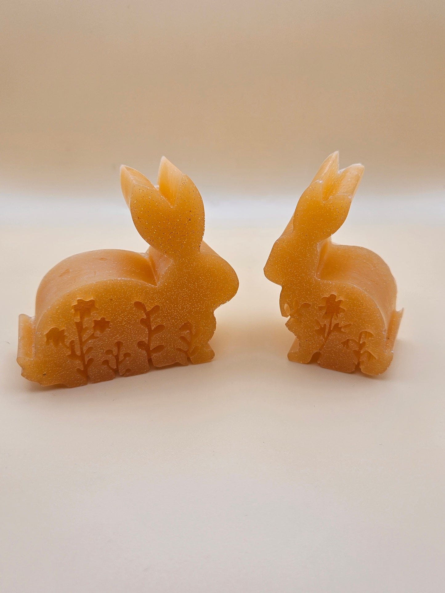 Set of two bunnies/resin home decor/peachy orange coloured rabbit ornaments for lover gift/new home, anniversary, birthday gift