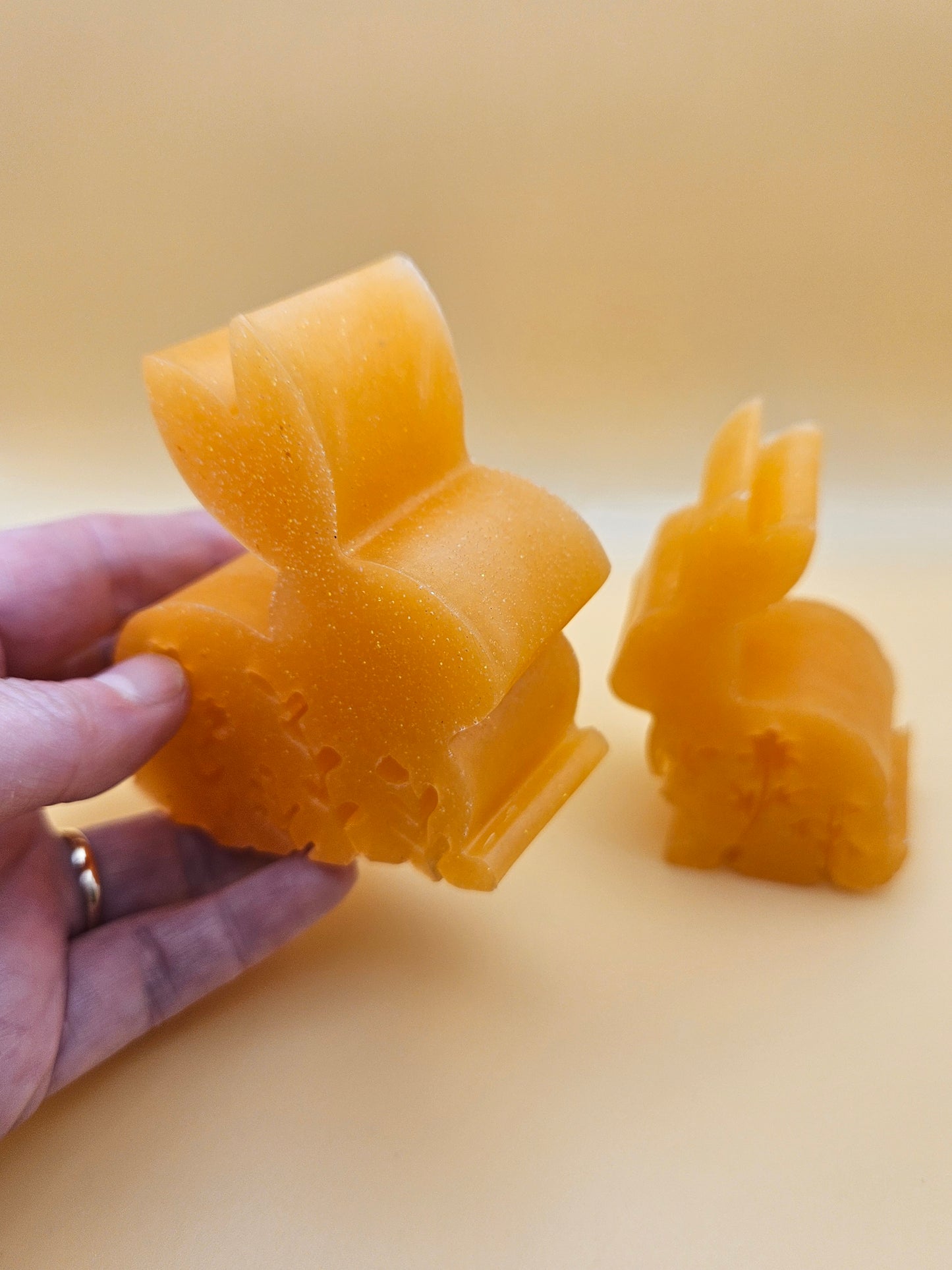 Set of two bunnies/resin home decor/peachy orange coloured rabbit ornaments for lover gift/new home, anniversary, birthday gift