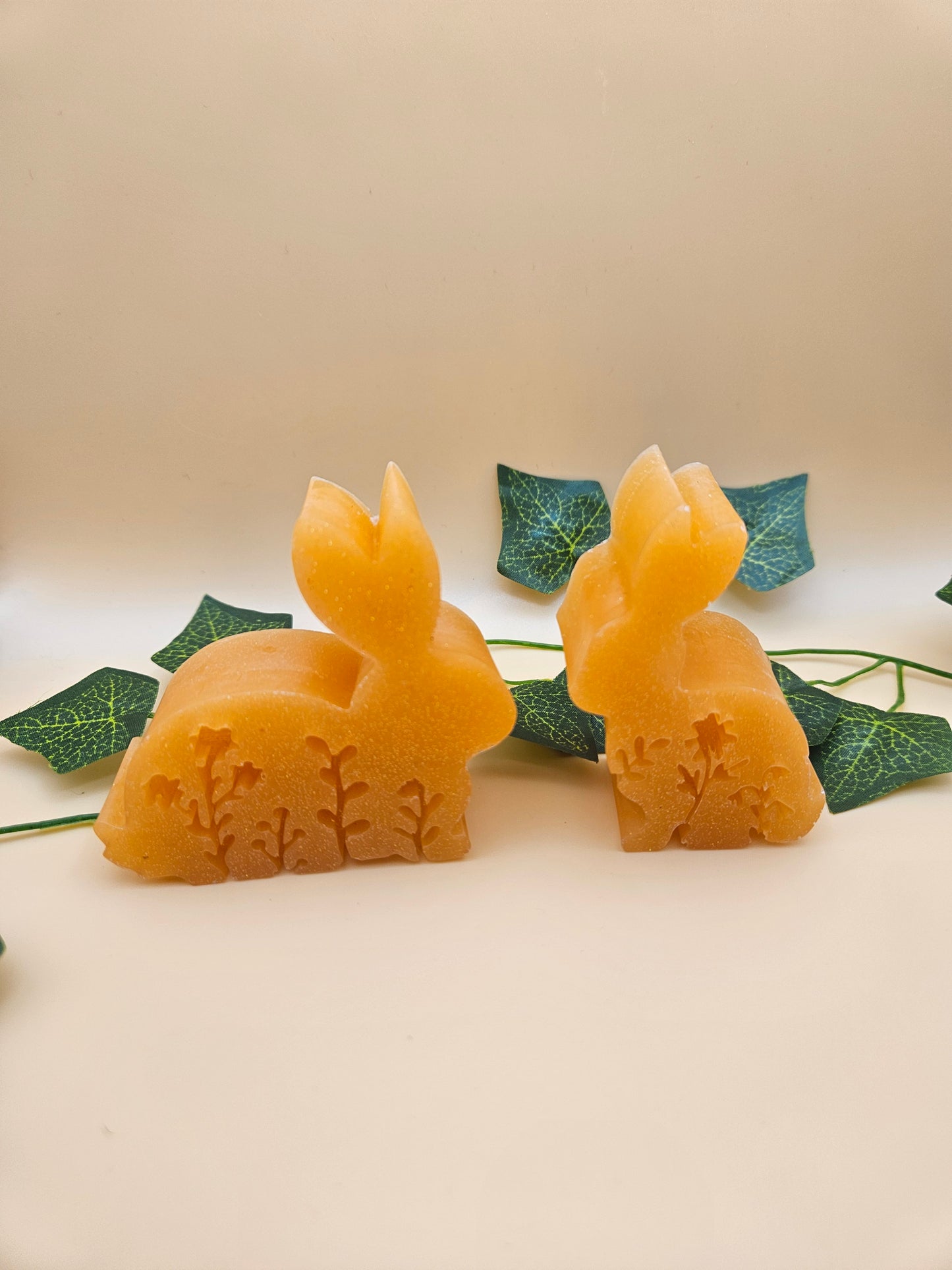 Set of two bunnies/resin home decor/peachy orange coloured rabbit ornaments for lover gift/new home, anniversary, birthday gift