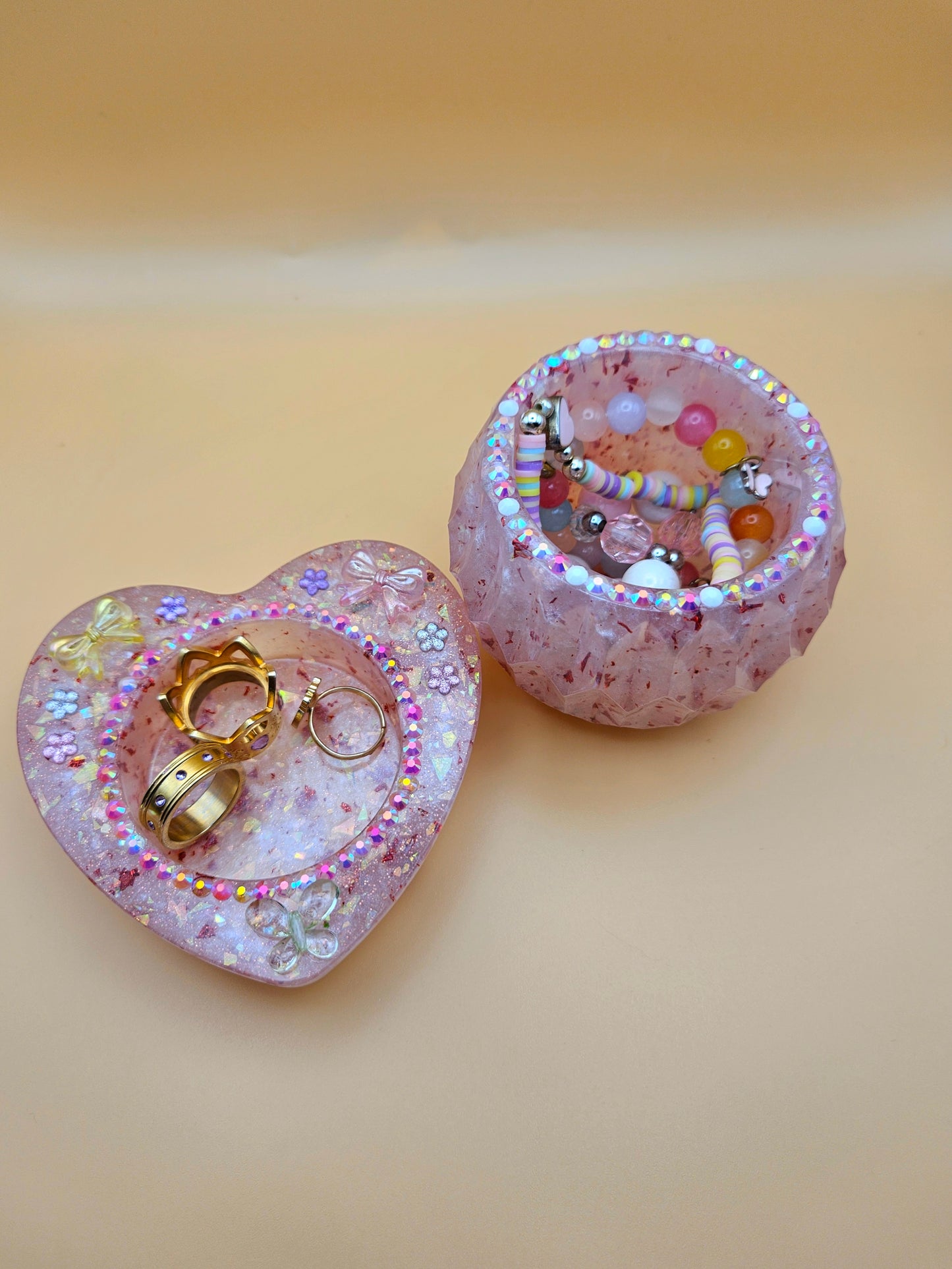 Pink Sparkly T-Light Holders or Ring Dishes/Resin and rhinestone trinket dishes/ whimsical home decor/ new home or birthday gift