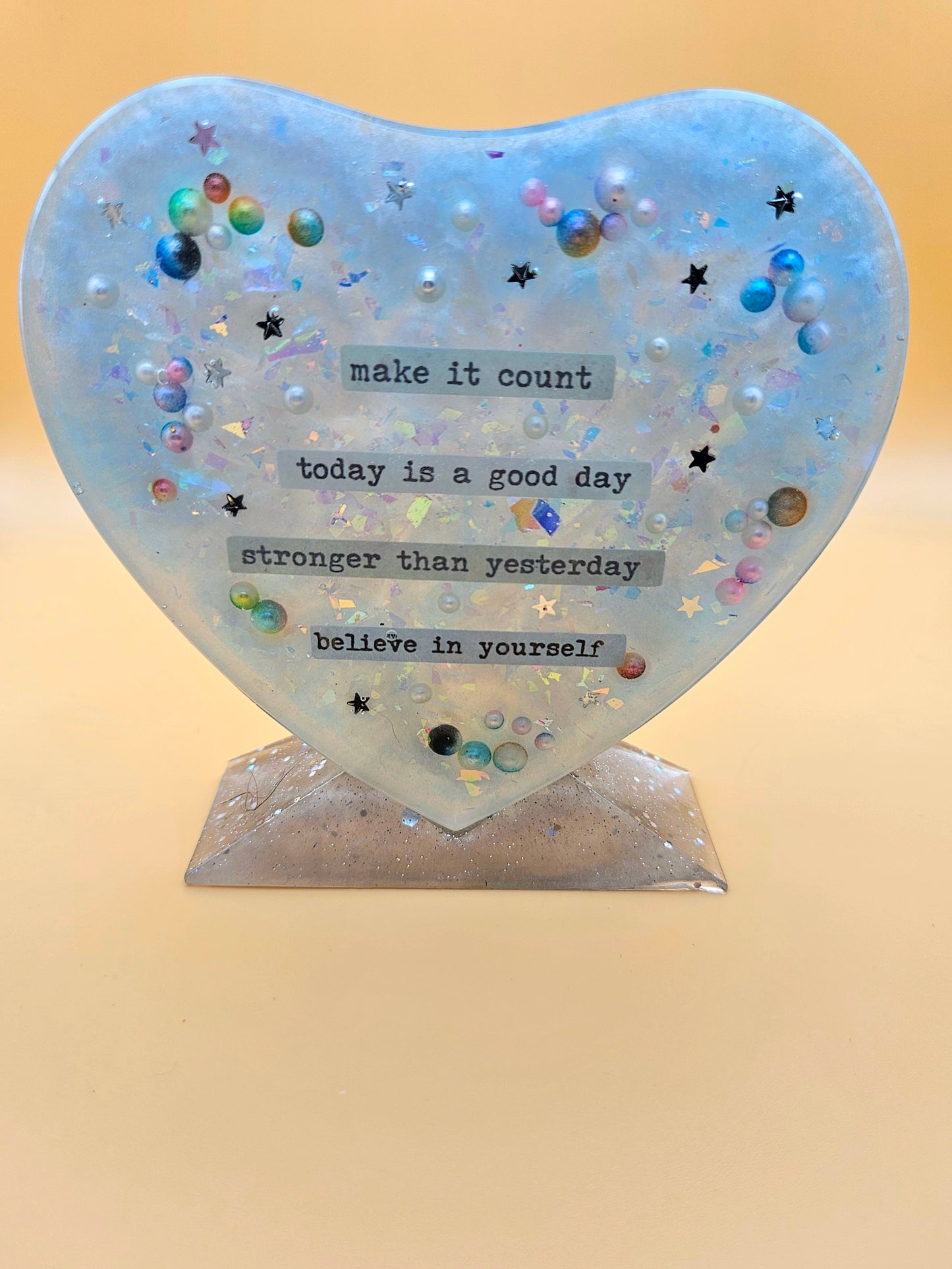 Handcrafted Cherished Heart Plaque with Stand/Heartfelt  Sentimental Gift/Resin Home Decor/Birthday/Graduation/New job gift for loved one