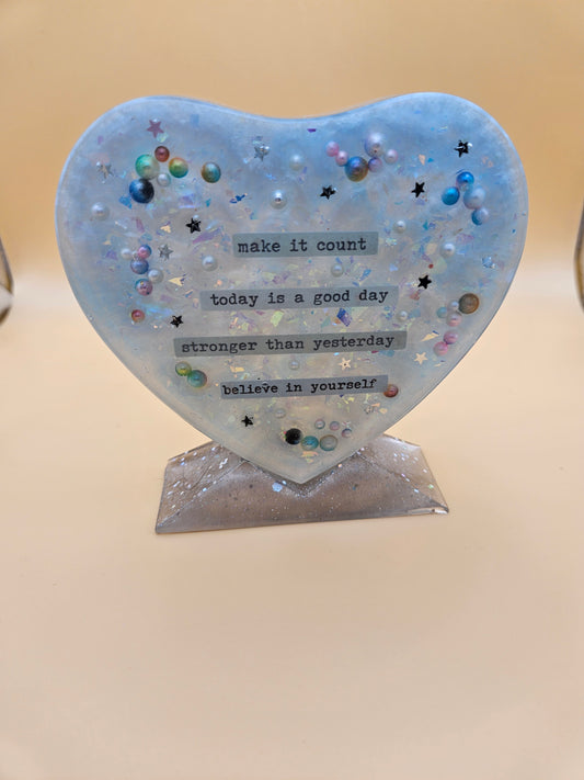 Handcrafted Cherished Heart Plaque with Stand/Heartfelt  Sentimental Gift/Resin Home Decor/Birthday/Graduation/New job gift for loved one