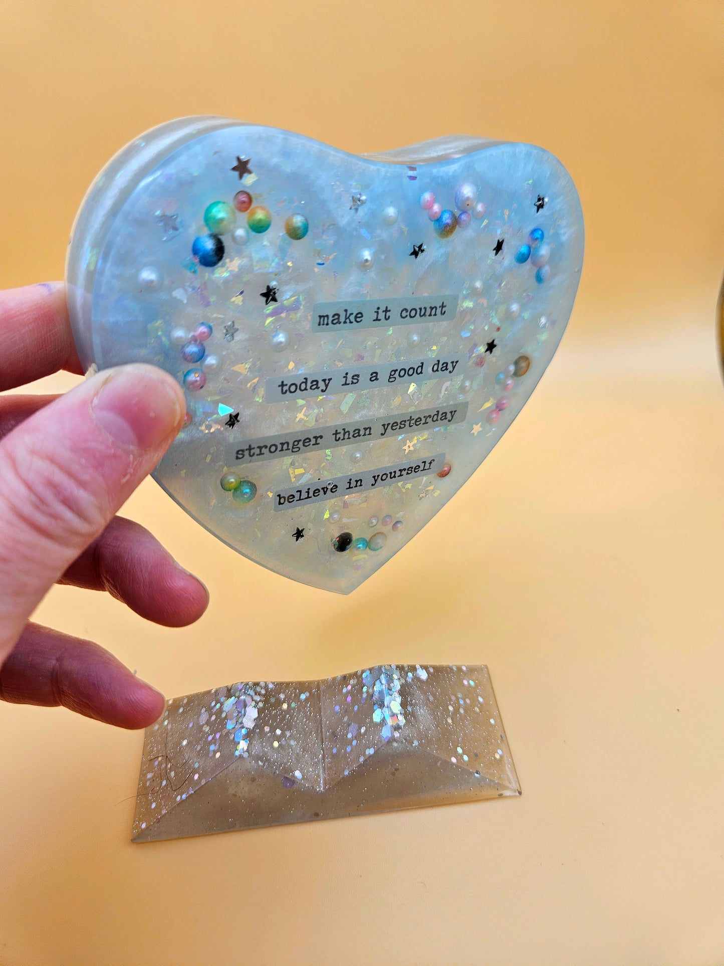Handcrafted Cherished Heart Plaque with Stand/Heartfelt  Sentimental Gift/Resin Home Decor/Birthday/Graduation/New job gift for loved one