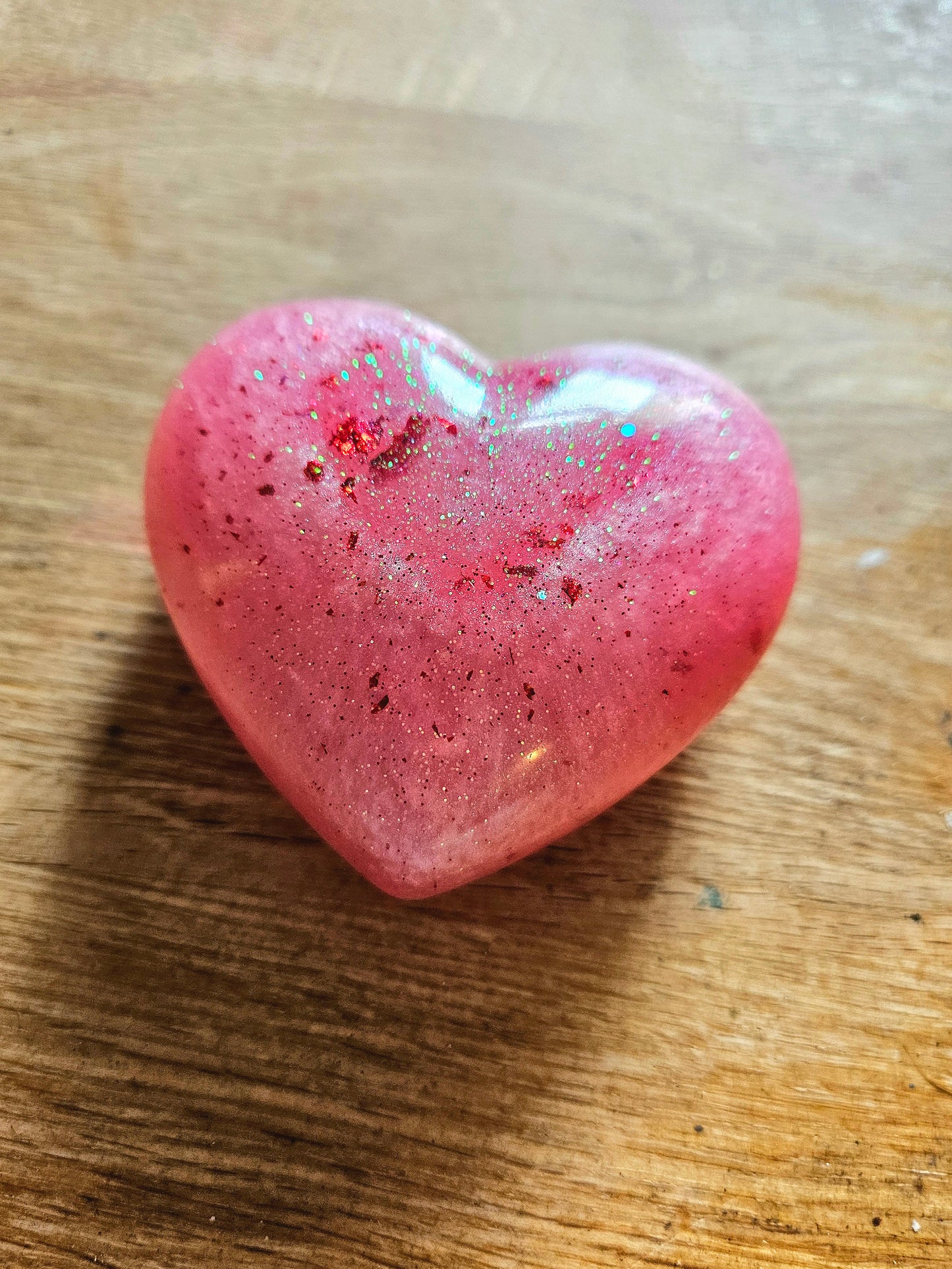 Resin heart ornament/sparkly pink paperweight/new home job/anniversary/birthday gift/romantic unique gift/mum sister gran