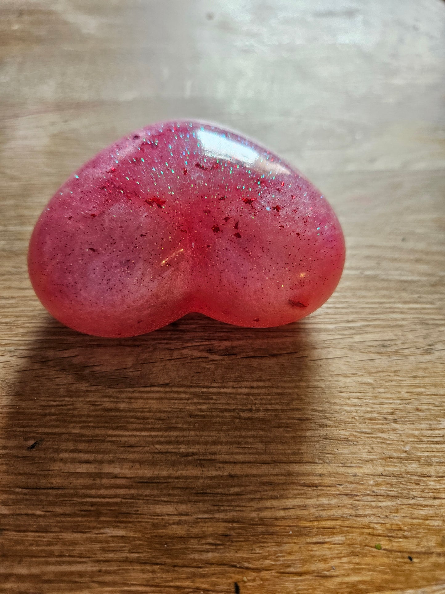 Resin heart ornament/sparkly pink paperweight/new home job/anniversary/birthday gift/romantic unique gift/mum sister gran