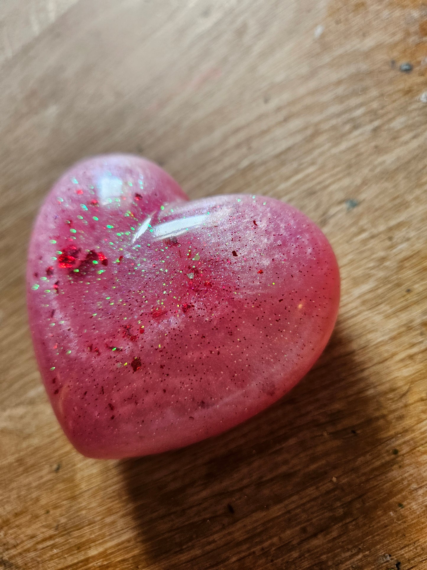 Resin heart ornament/sparkly pink paperweight/new home job/anniversary/birthday gift/romantic unique gift/mum sister gran