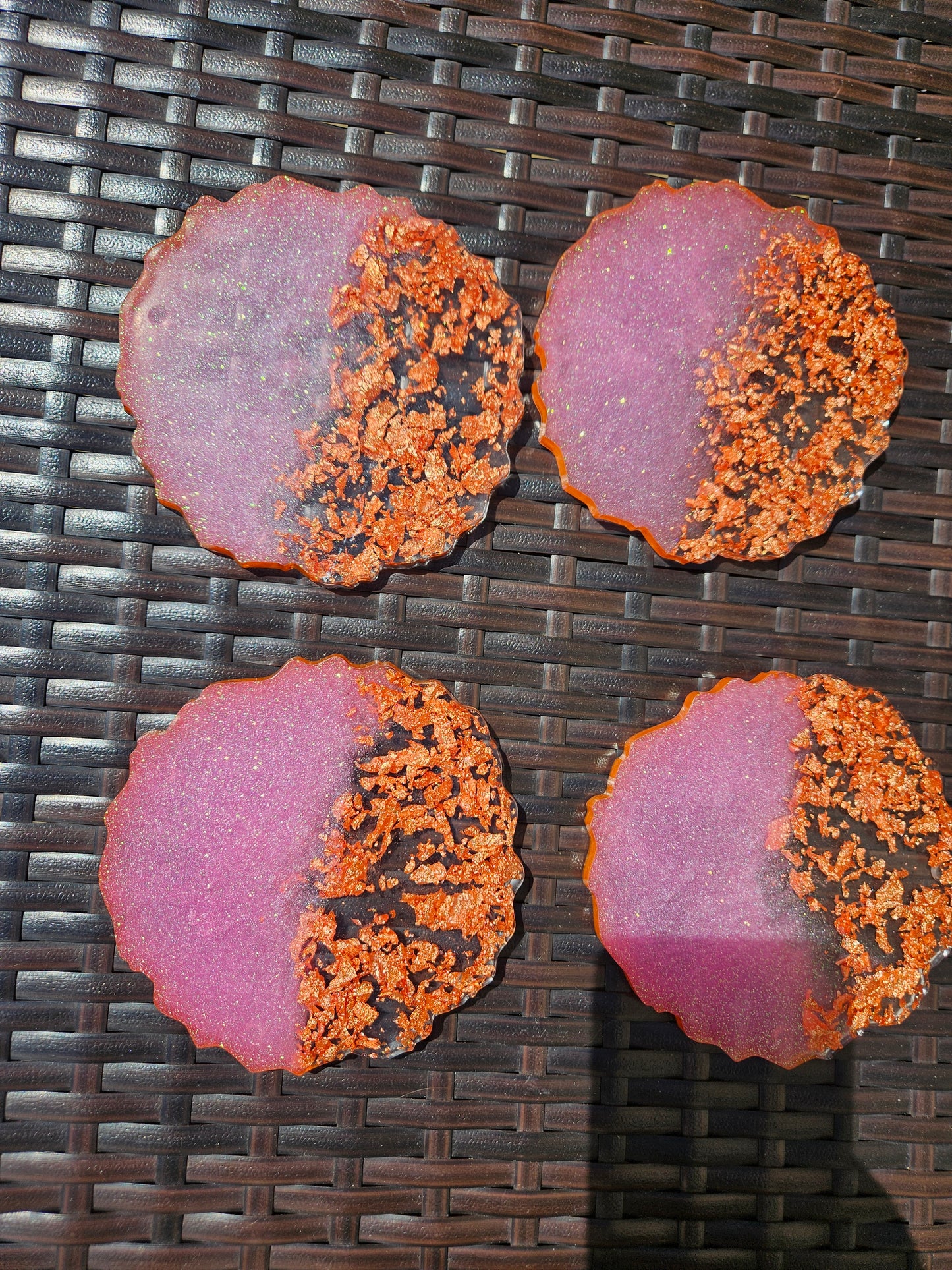 Set of four pink/rose gold flakes large coasters/Stylish Whimsical home decor accessories/New Home Gift