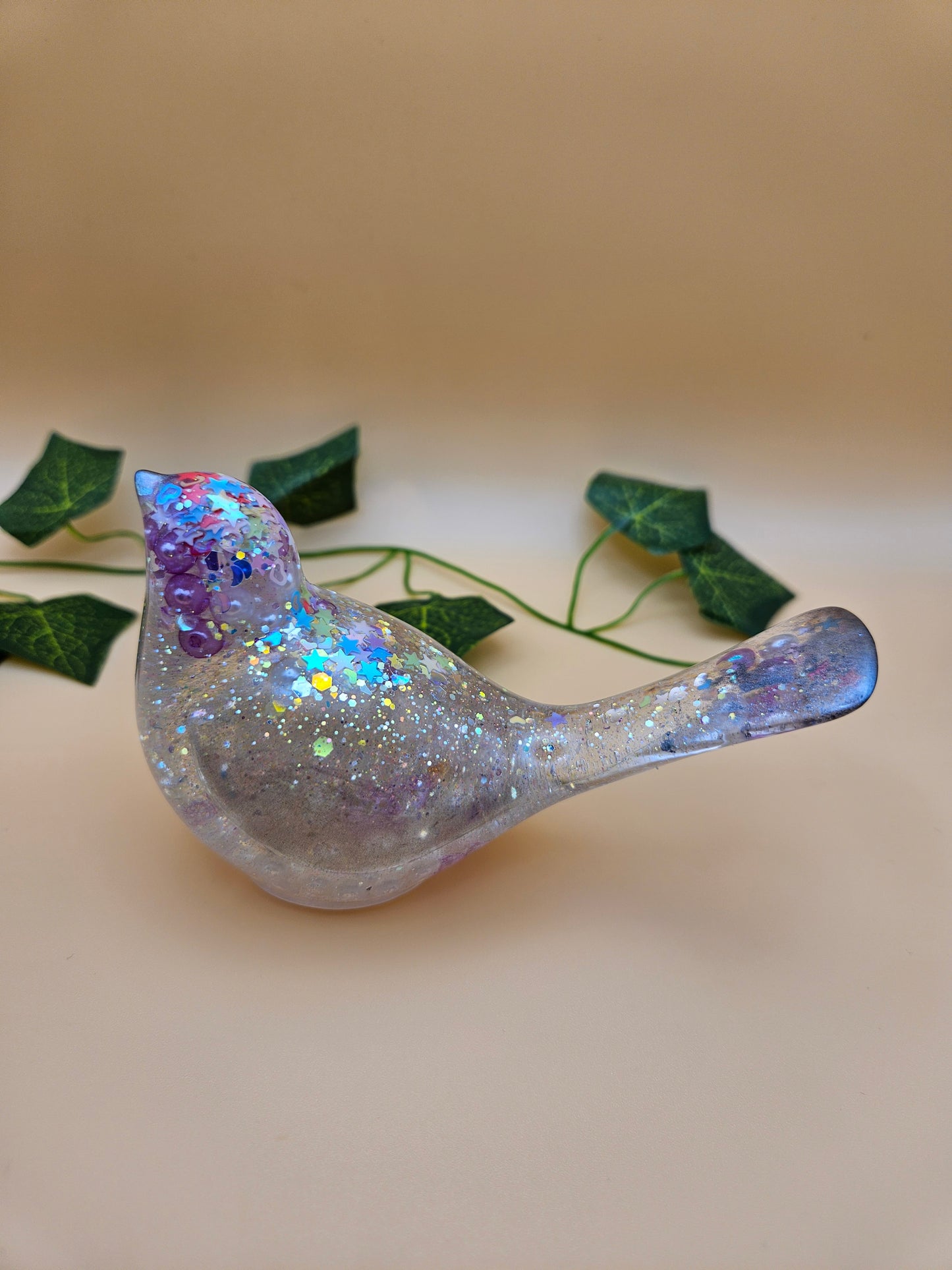 Little bird figurine with pearls/Whimsical home decor/ Charming tabletop bird ornament/ anniversary or birthday gift for wife, partner, sister, daughter,friend.