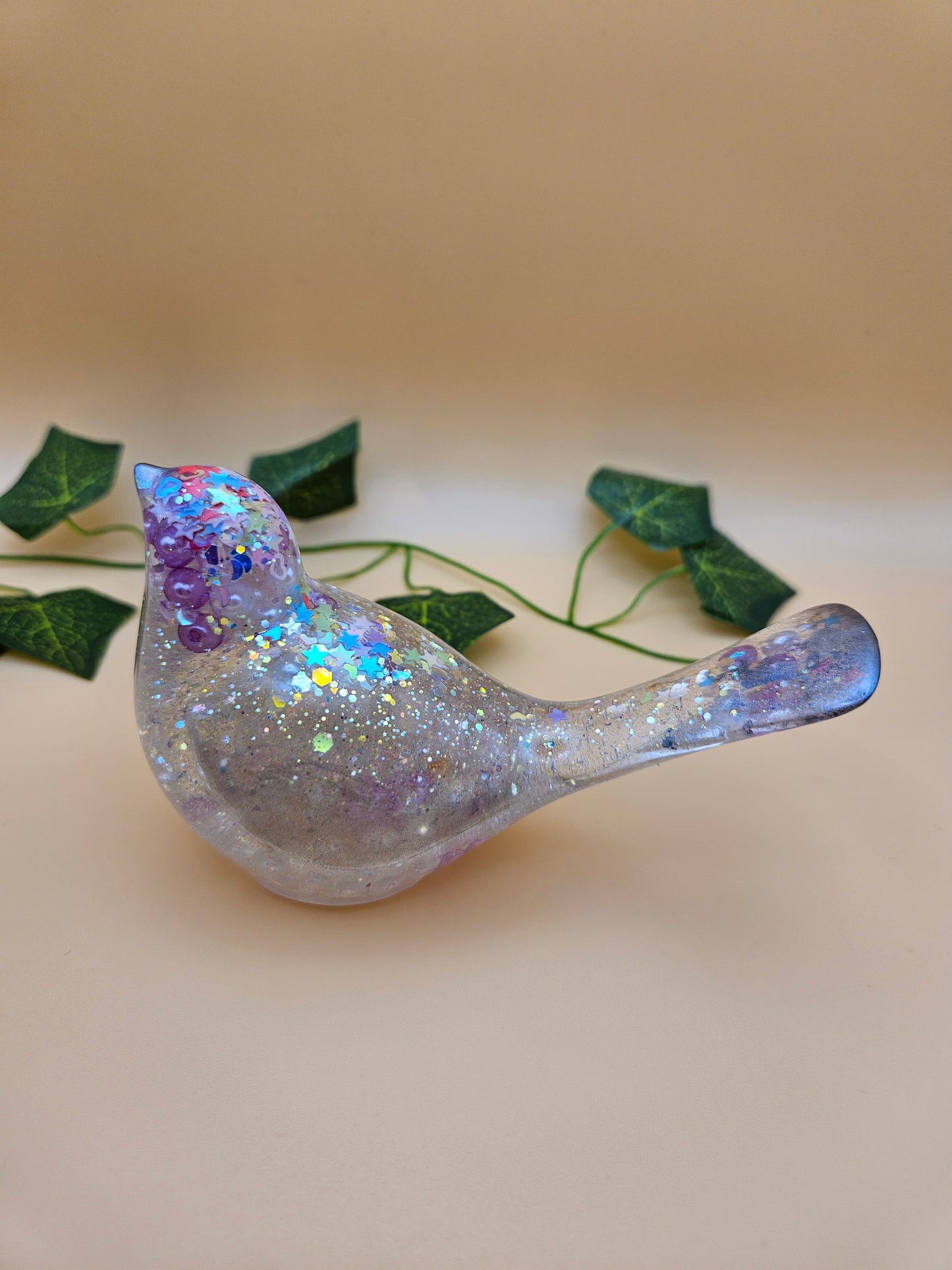 Little bird figurine with pearls/Whimsical home decor/ Charming tabletop bird ornament/ anniversary or birthday gift for wife, partner, sister, daughter,friend.