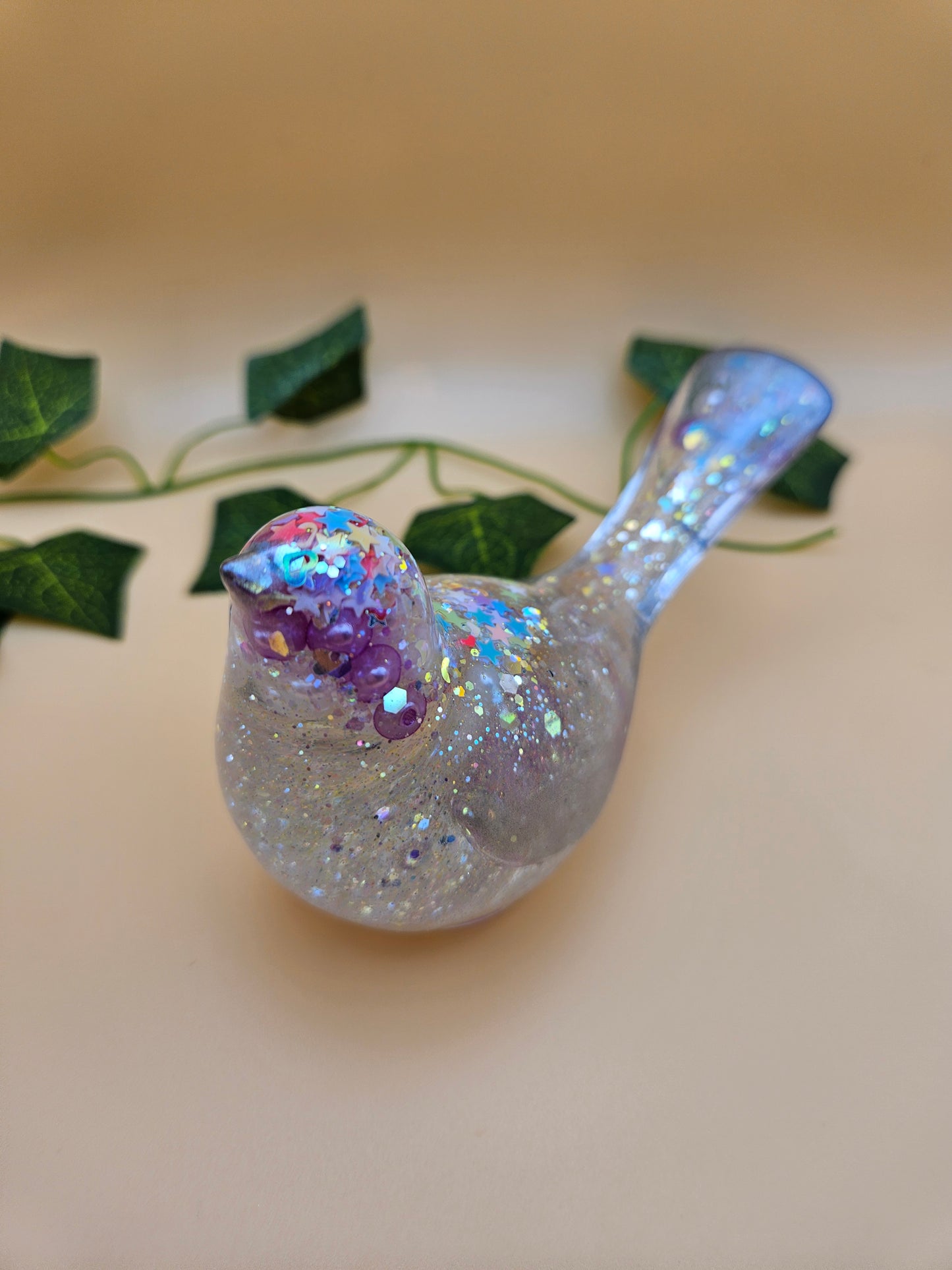 Little bird figurine with pearls/Whimsical home decor/ Charming tabletop bird ornament/ anniversary or birthday gift for wife, partner, sister, daughter,friend.
