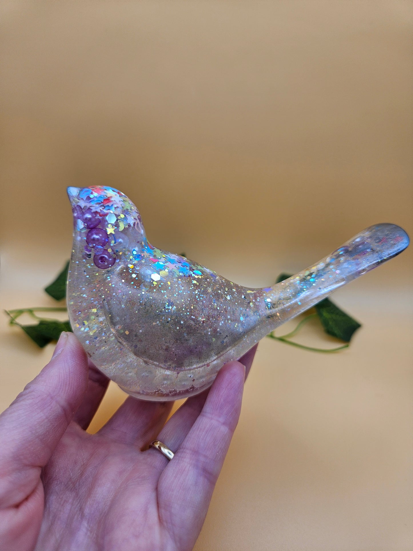 Little bird figurine with pearls/Whimsical home decor/ Charming tabletop bird ornament/ anniversary or birthday gift for wife, partner, sister, daughter,friend.