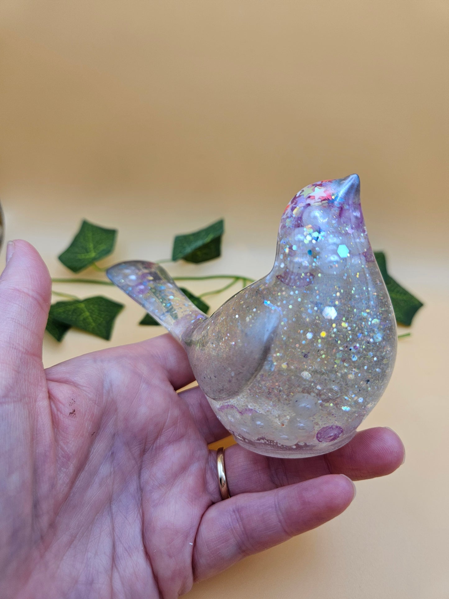 Little bird figurine with pearls/Whimsical home decor/ Charming tabletop bird ornament/ anniversary or birthday gift for wife, partner, sister, daughter,friend.