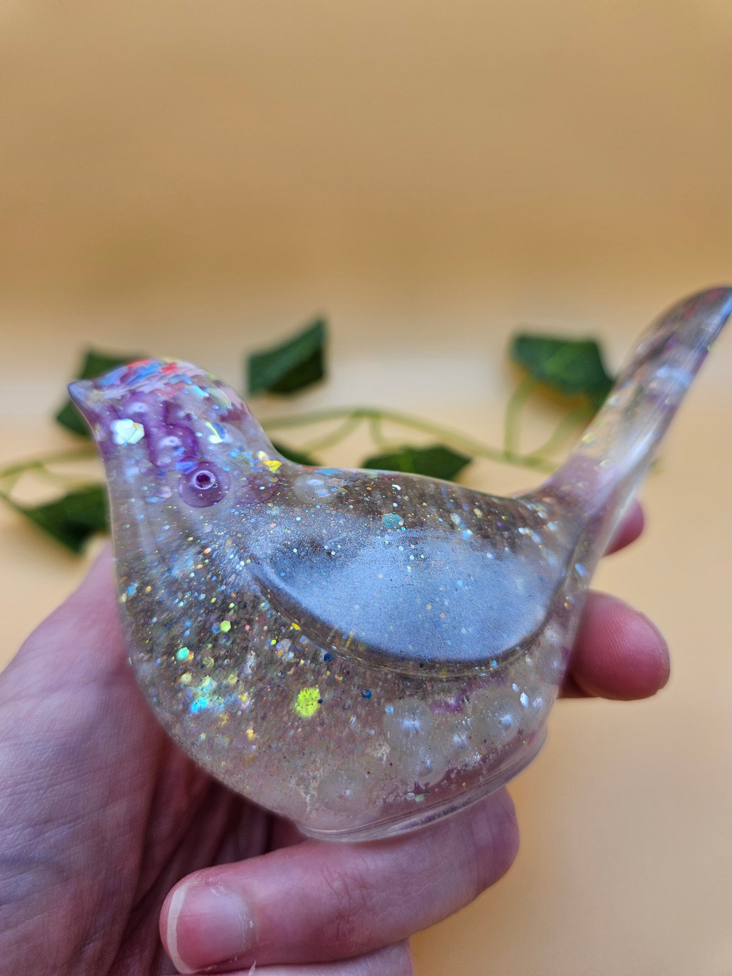 Little bird figurine with pearls/Whimsical home decor/ Charming tabletop bird ornament/ anniversary or birthday gift for wife, partner, sister, daughter,friend.