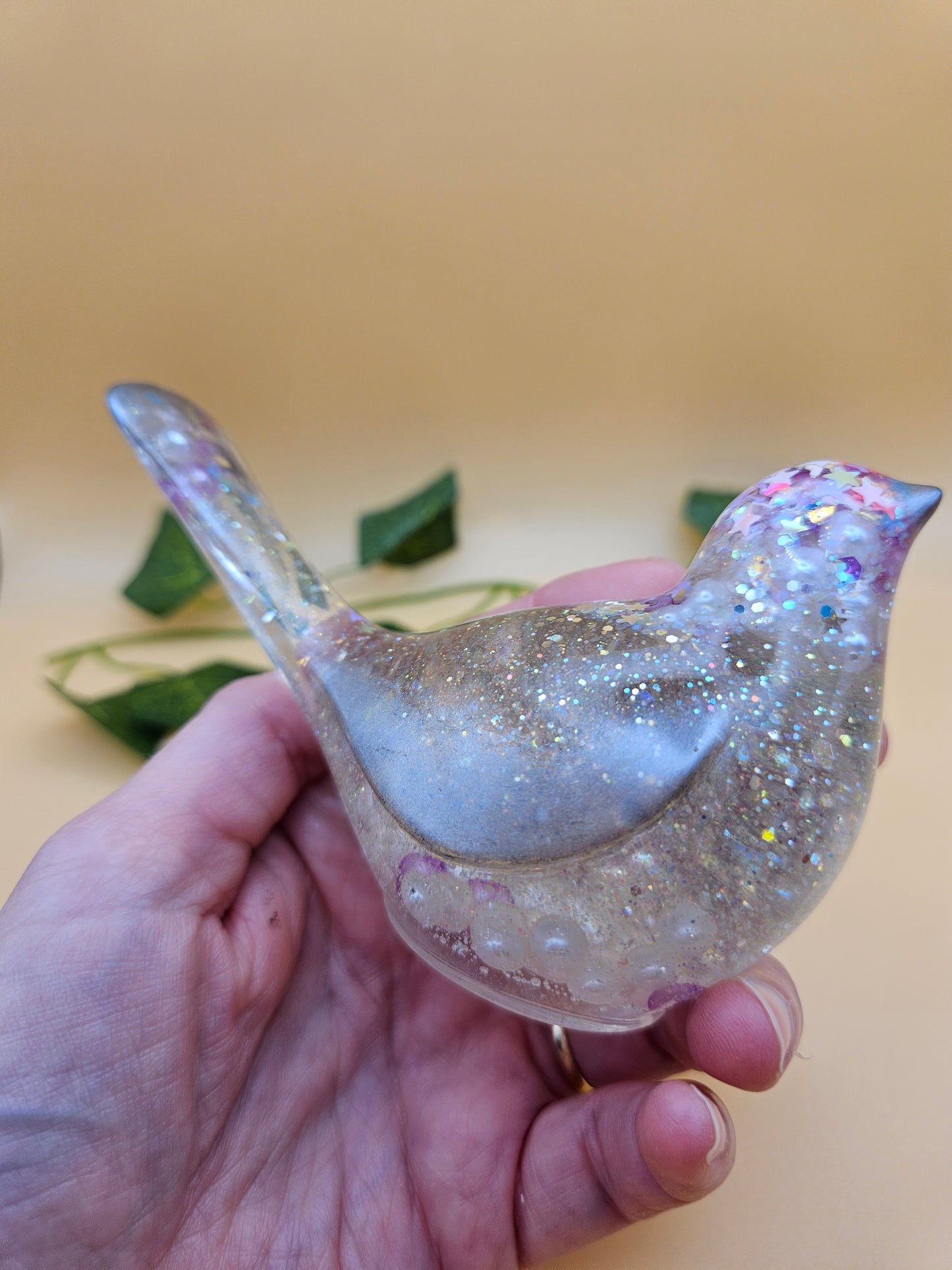Little bird figurine with pearls/Whimsical home decor/ Charming tabletop bird ornament/ anniversary or birthday gift for wife, partner, sister, daughter,friend.