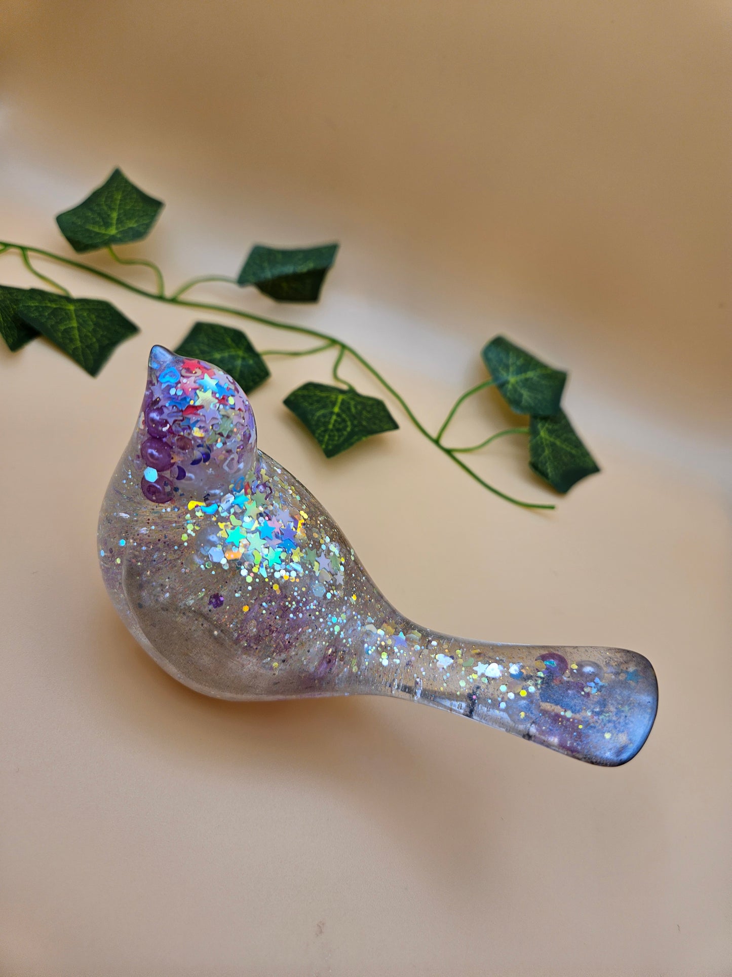 Little bird figurine with pearls/Whimsical home decor/ Charming tabletop bird ornament/ anniversary or birthday gift for wife, partner, sister, daughter,friend.