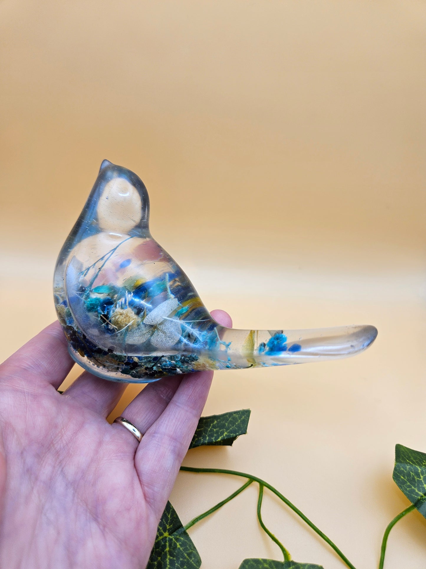 Little floral bird figurine/Whimsical home decor/ Charming tabletop bird ornament/ anniversary or birthday gift for wife, partner, sister, daughter,friend.