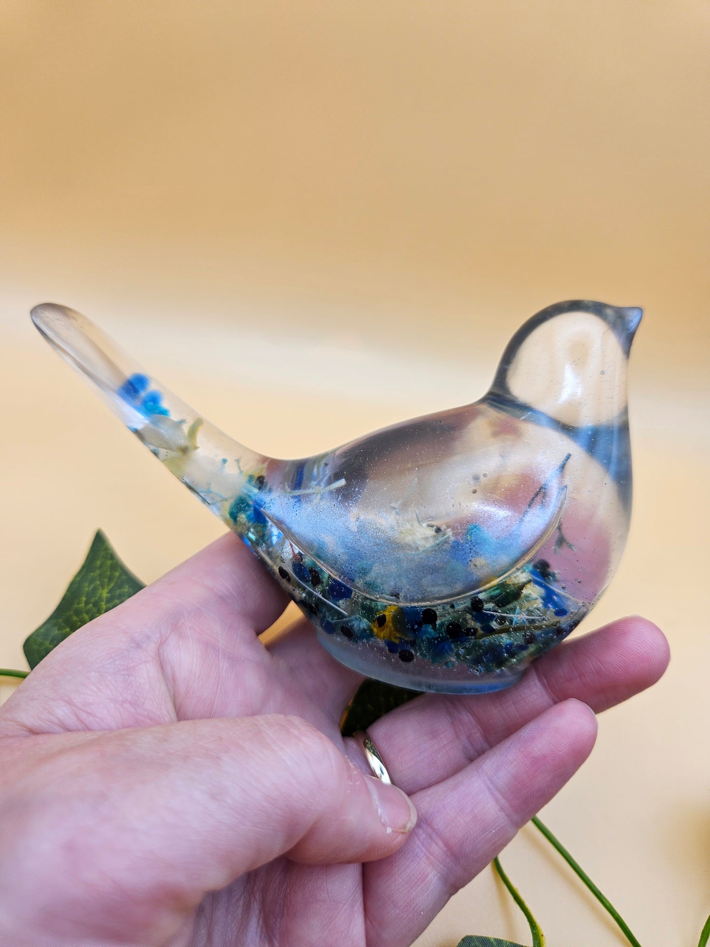 Little floral bird figurine/Whimsical home decor/ Charming tabletop bird ornament/ anniversary or birthday gift for wife, partner, sister, daughter,friend.
