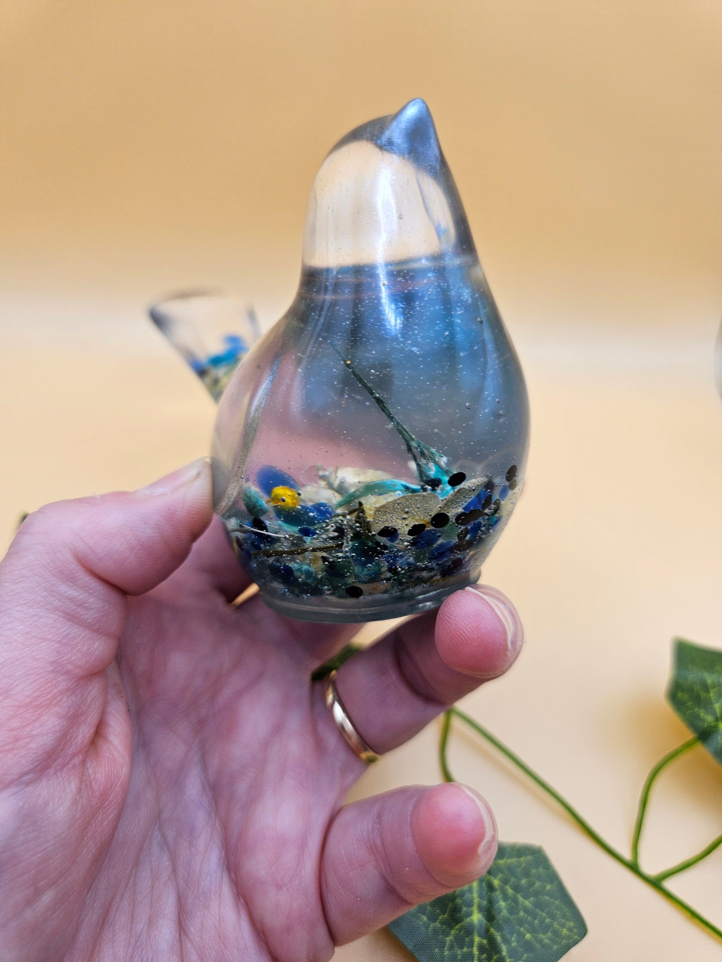 Little floral bird figurine/Whimsical home decor/ Charming tabletop bird ornament/ anniversary or birthday gift for wife, partner, sister, daughter,friend.