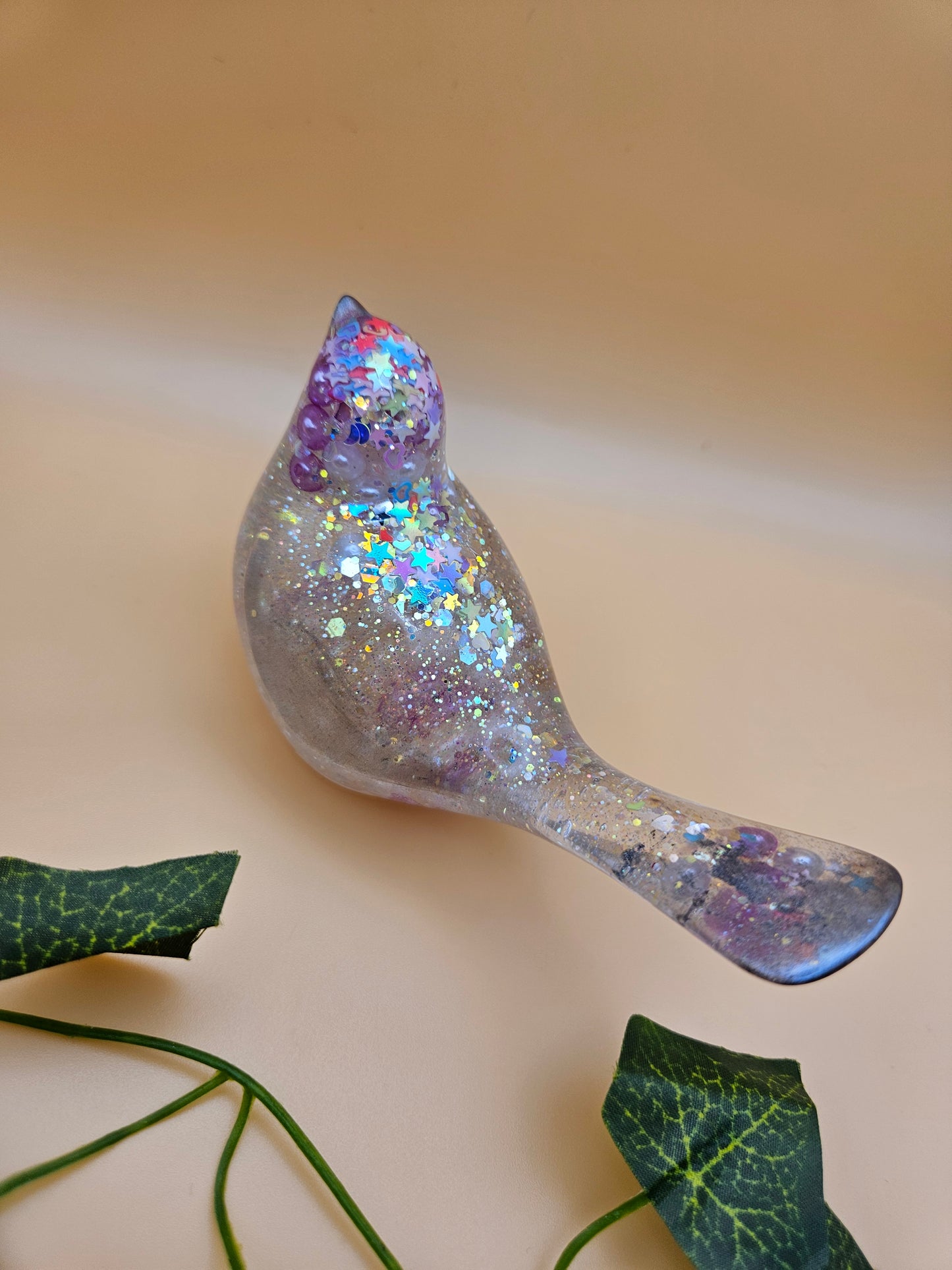 Little bird figurine with pearls/Whimsical home decor/ Charming tabletop bird ornament/ anniversary or birthday gift for wife, partner, sister, daughter,friend.