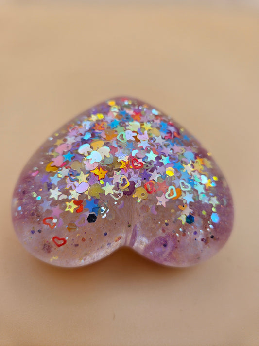 Resin heart ornament/floral, pearl gemstone paperweight/new home job/anniversary/birthday gift/romantic unique gift/mum sister gran