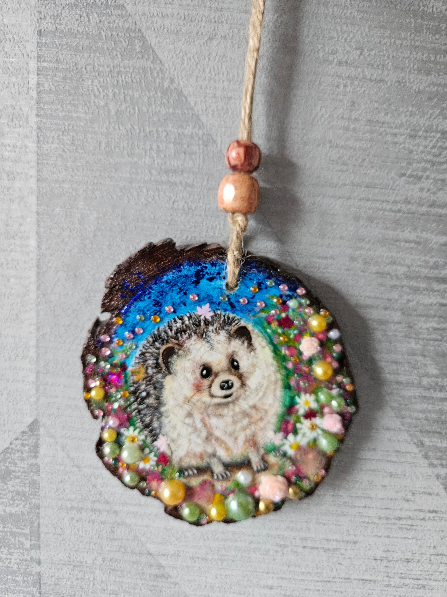Hand painted cute hedgehog/whimsical handmade home decor/creations/wood slice painting for animal/nature lover