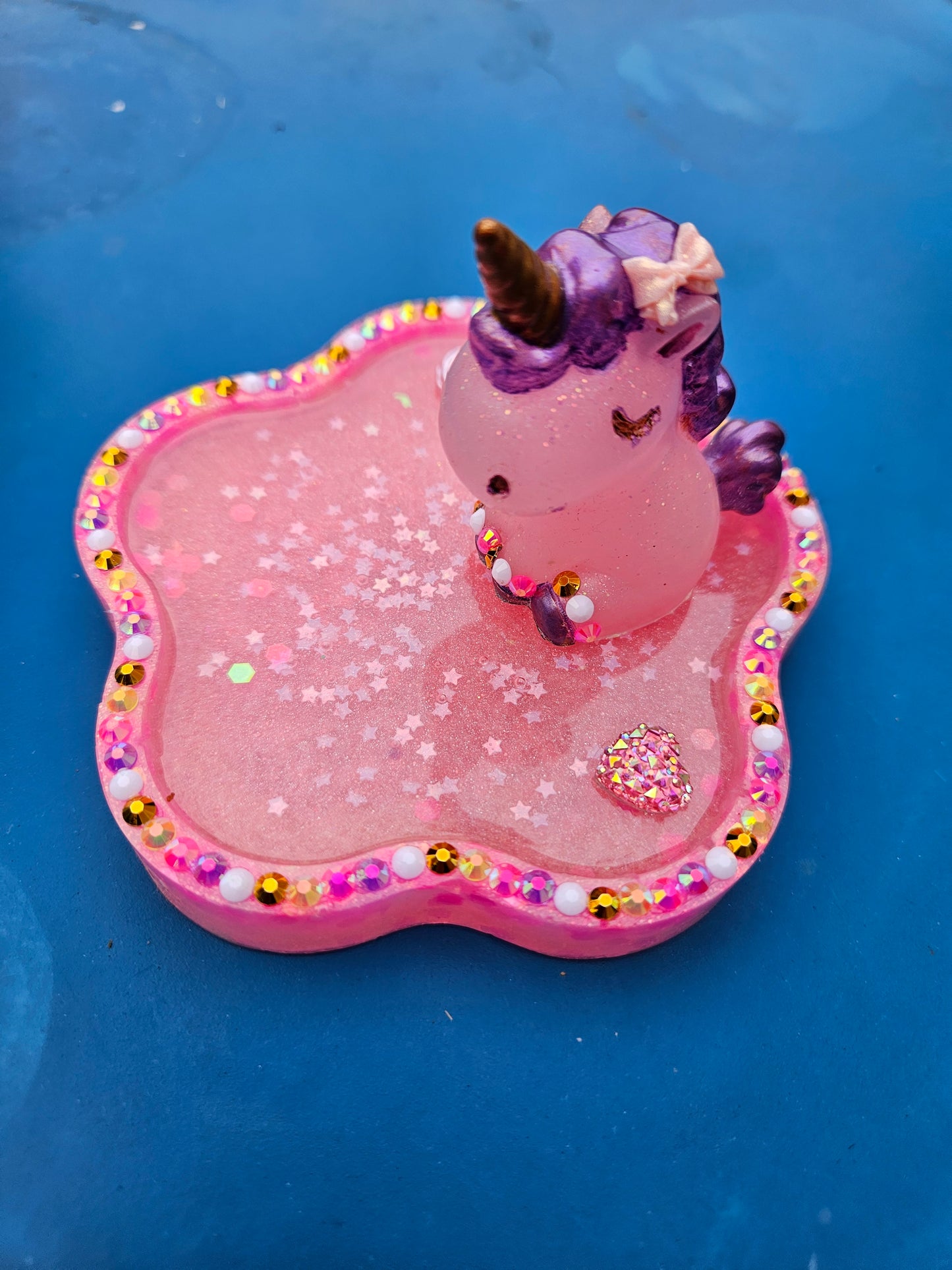 Pink rhinestone unicorn trinket dish/pretty resin jewellery holder/decorative and sparkly girls cute room decor