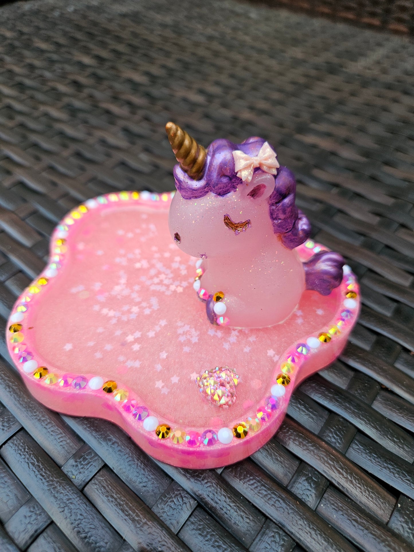 Pink rhinestone unicorn trinket dish/pretty resin jewellery holder/decorative and sparkly girls cute room decor