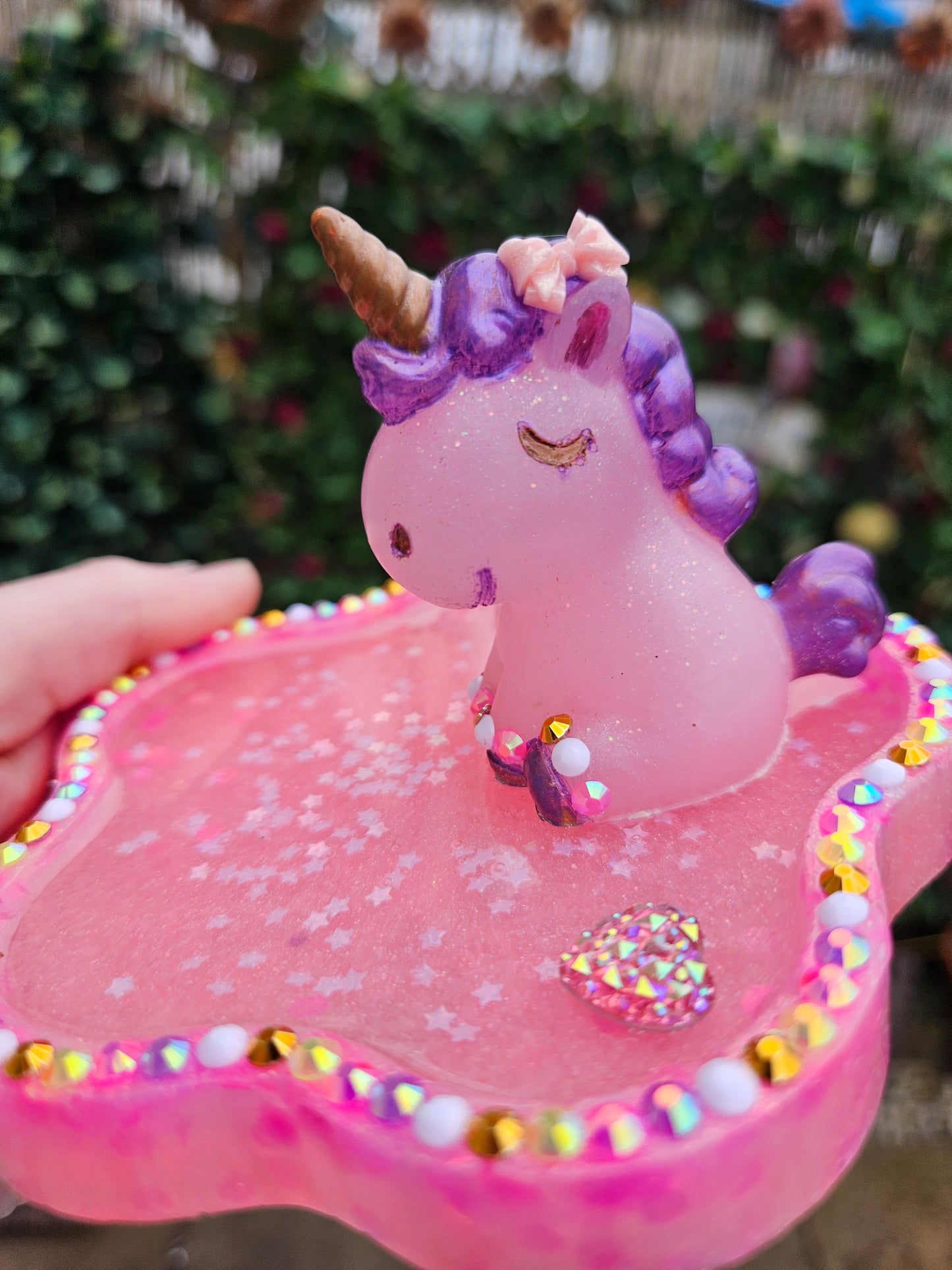 Pink rhinestone unicorn trinket dish/pretty resin jewellery holder/decorative and sparkly girls cute room decor
