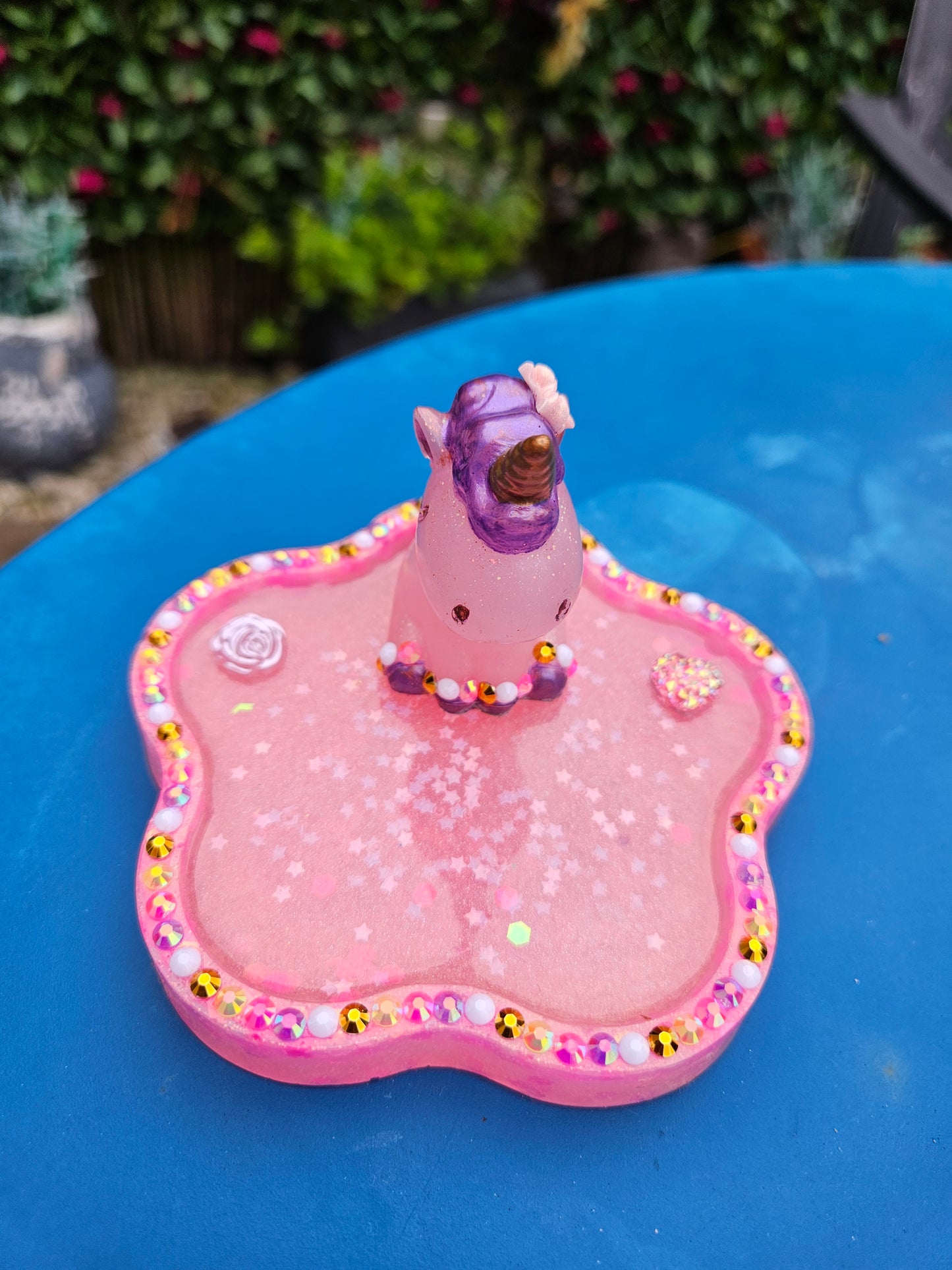 Pink rhinestone unicorn trinket dish/pretty resin jewellery holder/decorative and sparkly girls cute room decor