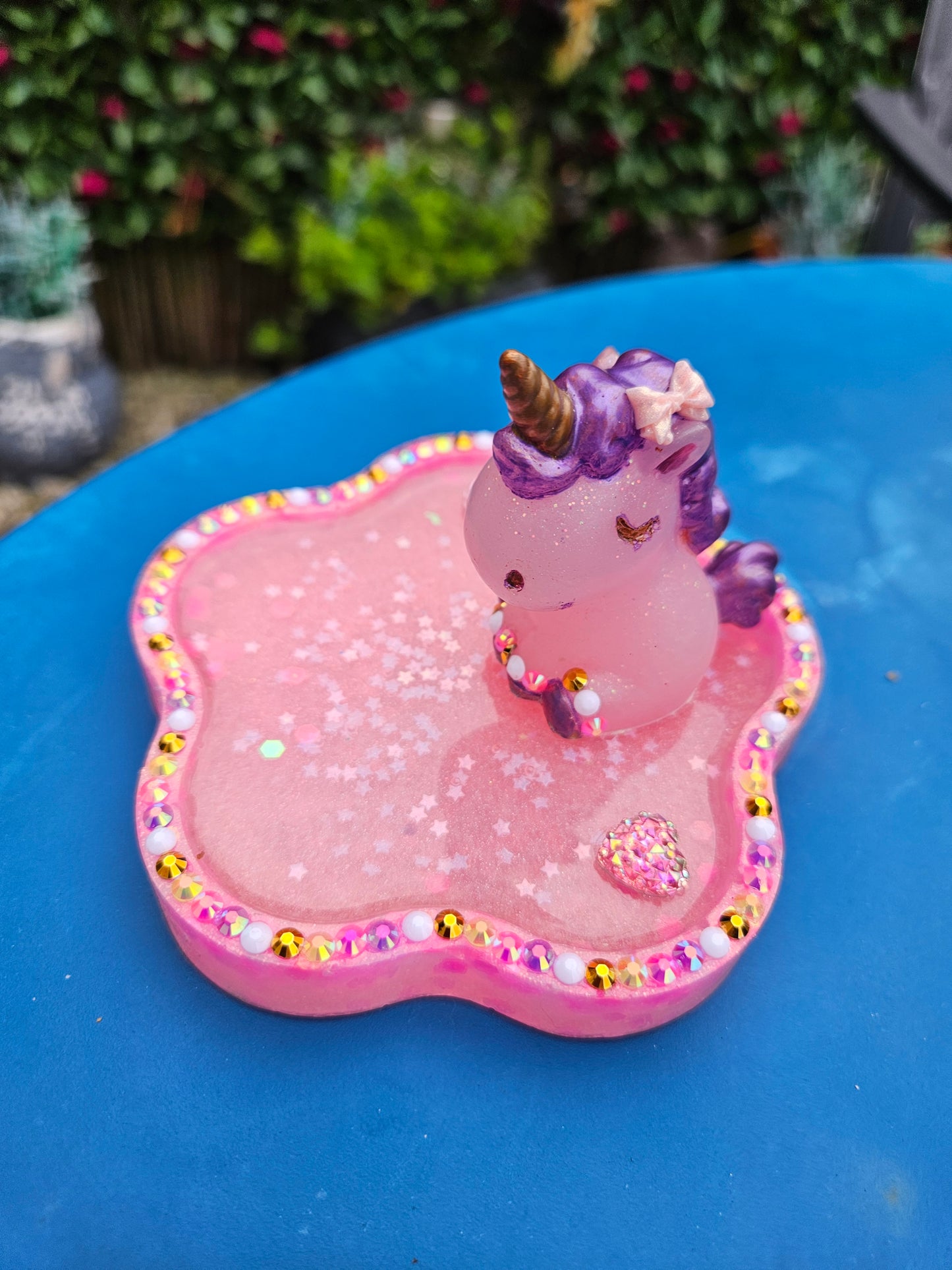 Pink rhinestone unicorn trinket dish/pretty resin jewellery holder/decorative and sparkly girls cute room decor