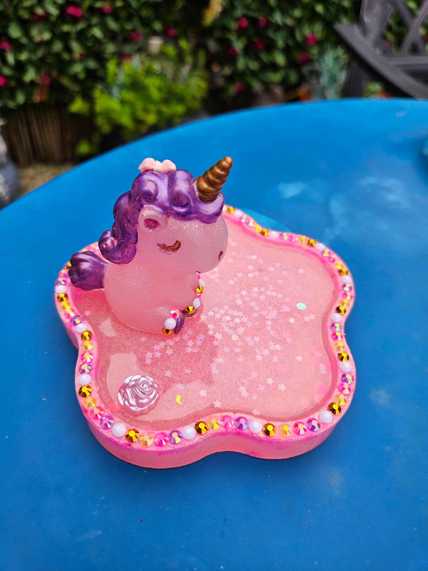 Pink rhinestone unicorn trinket dish/pretty resin jewellery holder/decorative and sparkly girls cute room decor