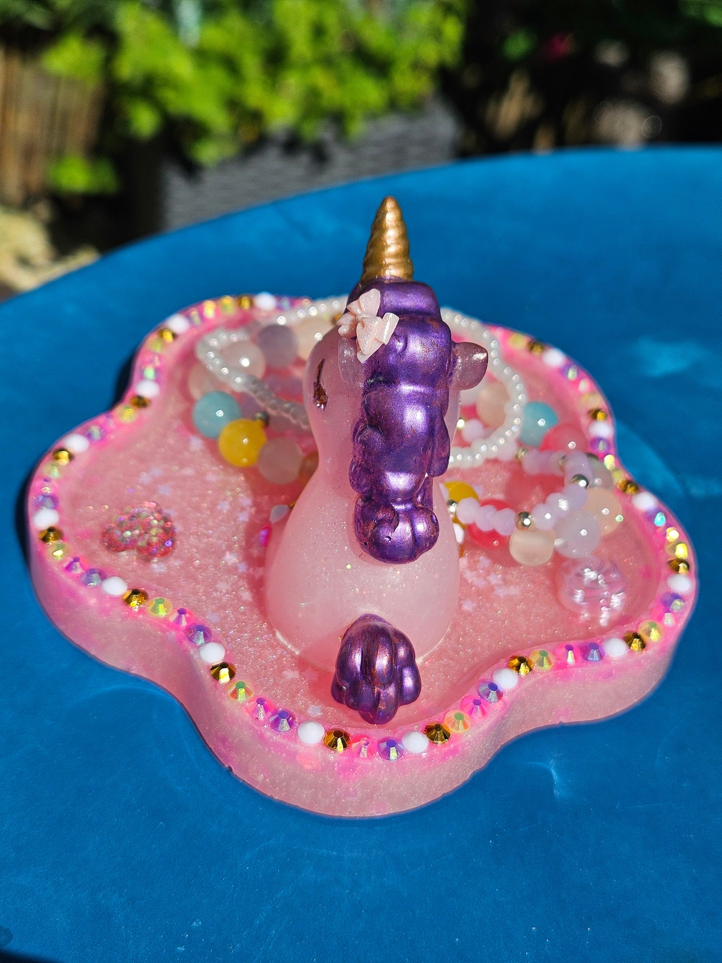 Pink rhinestone unicorn trinket dish/pretty resin jewellery holder/decorative and sparkly girls cute room decor