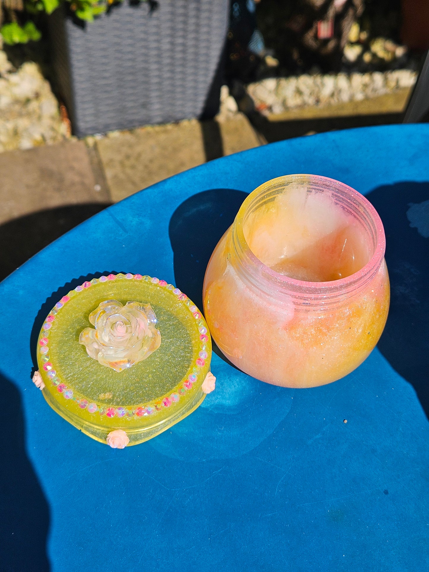 Pretty flower trinket pot/whimsical honey pot style jewellery holder/sparkly rhinestone storage dish/girl's bedroom home decor/ unique birthday gift daughter sister