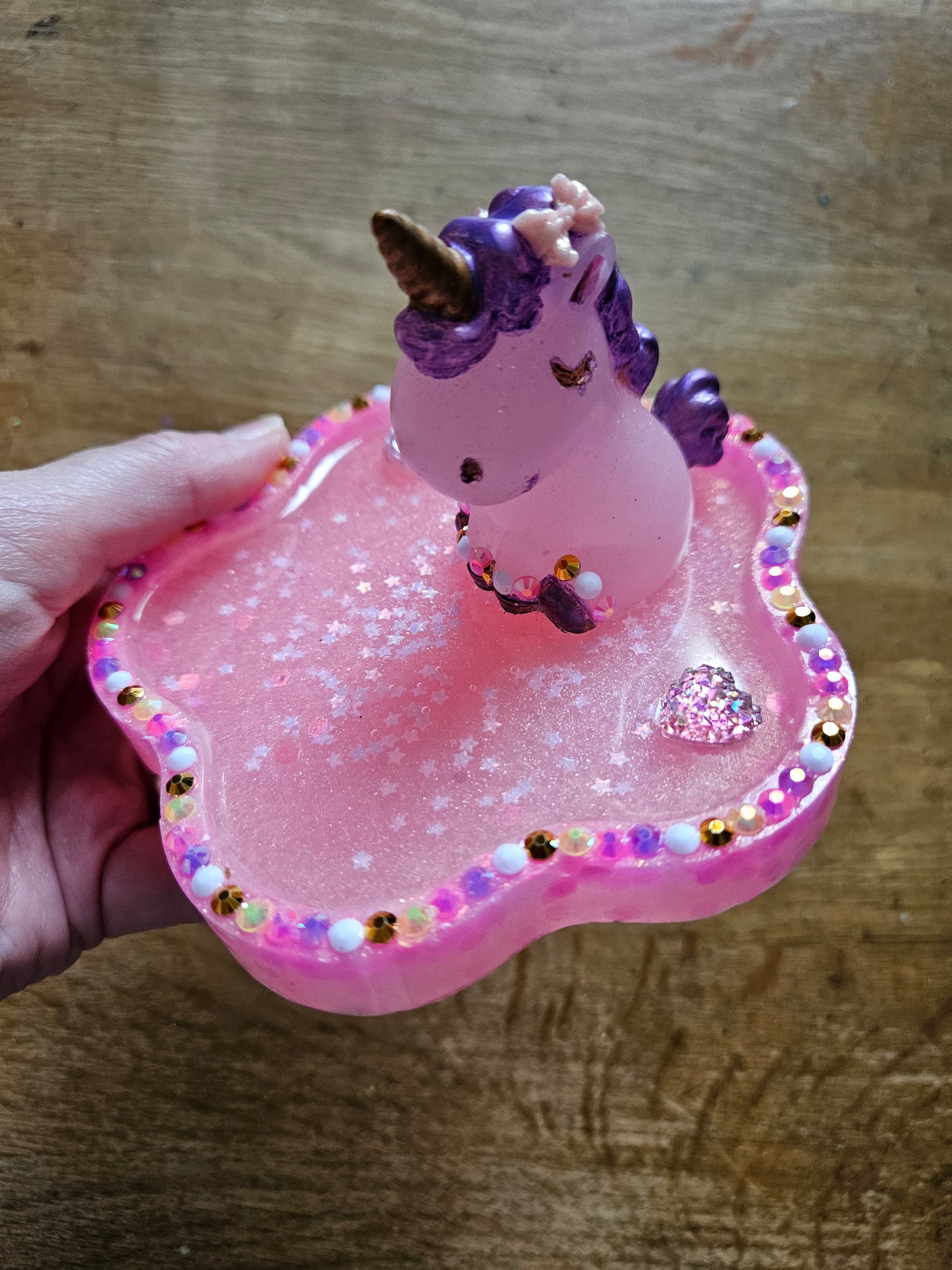 Pink rhinestone unicorn trinket dish/pretty resin jewellery holder/decorative and sparkly girls cute room decor