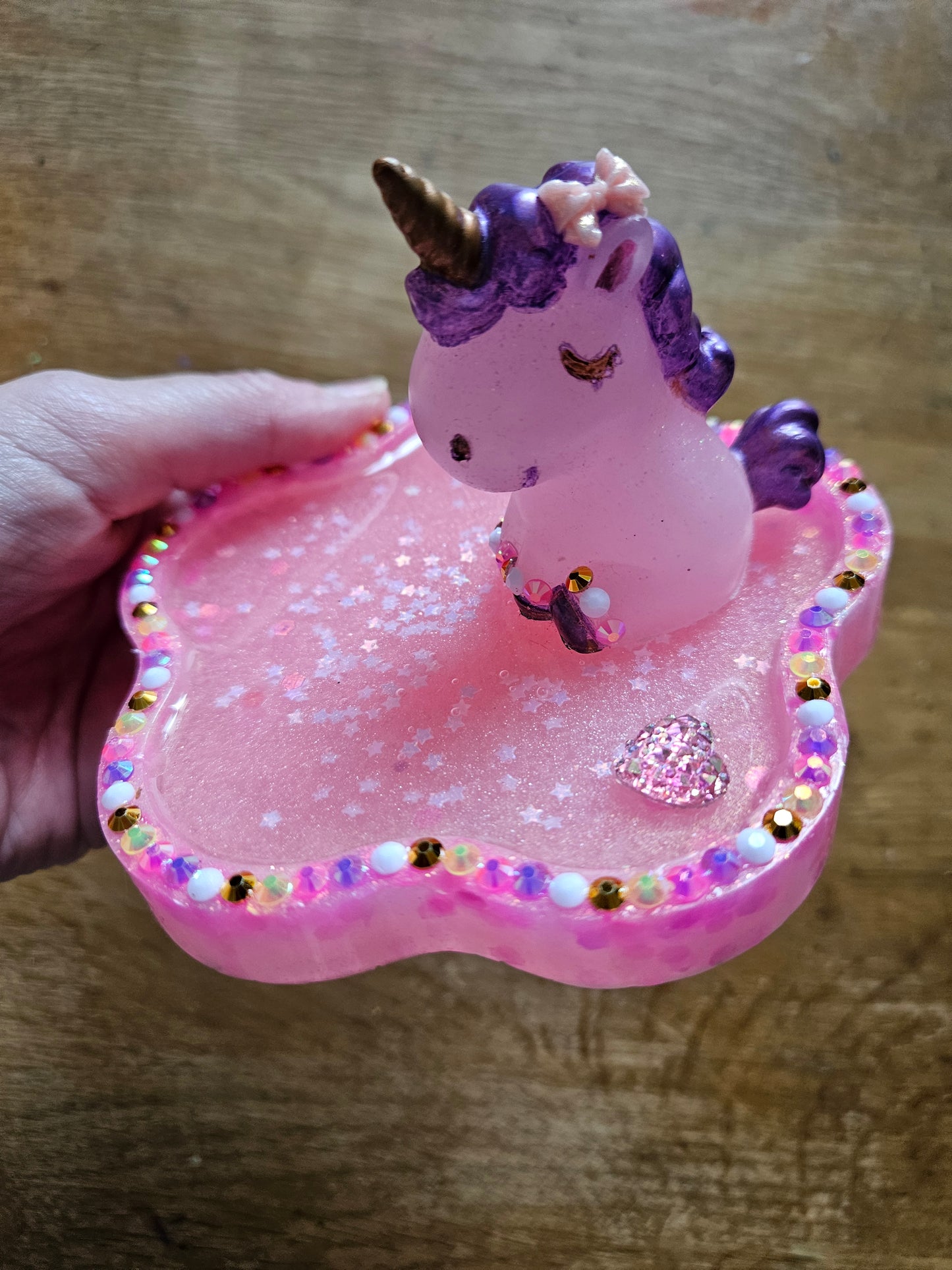 Pink rhinestone unicorn trinket dish/pretty resin jewellery holder/decorative and sparkly girls cute room decor