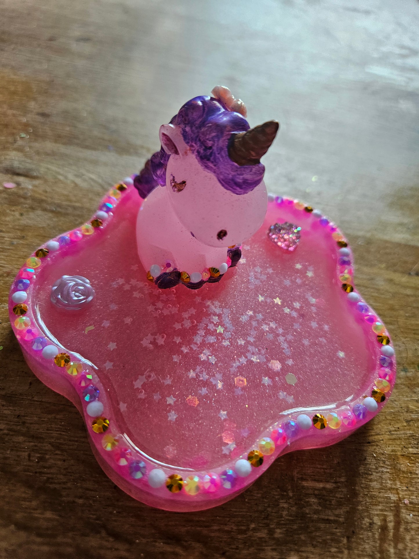 Pink rhinestone unicorn trinket dish/pretty resin jewellery holder/decorative and sparkly girls cute room decor